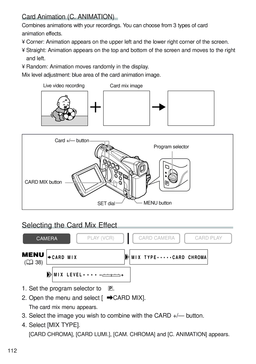 Canon MV 690 instruction manual Selecting the Card Mix Effect, Card Animation C. Animation 