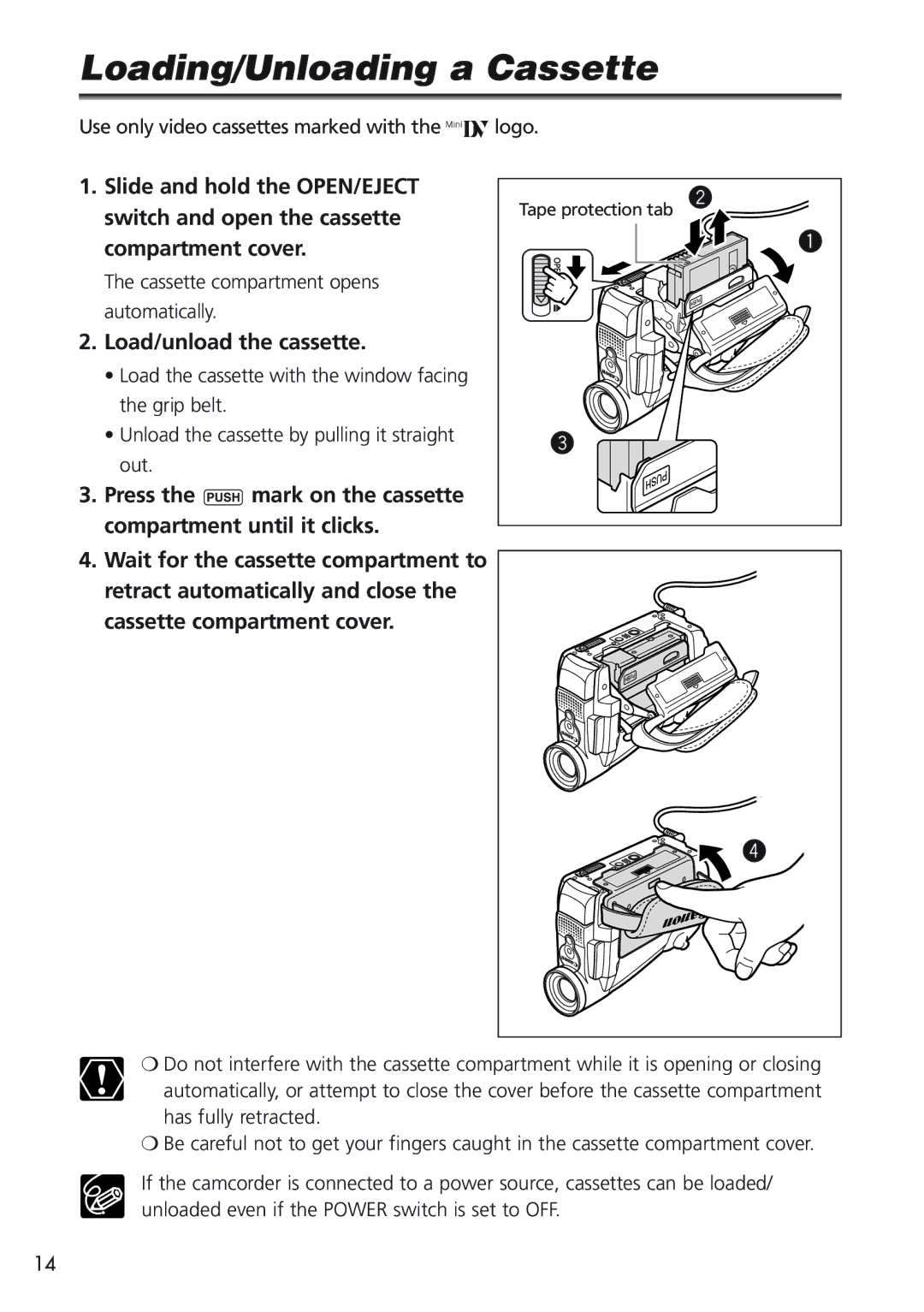 Canon MV 690 instruction manual Loading/Unloading a Cassette, Load/unload the cassette 