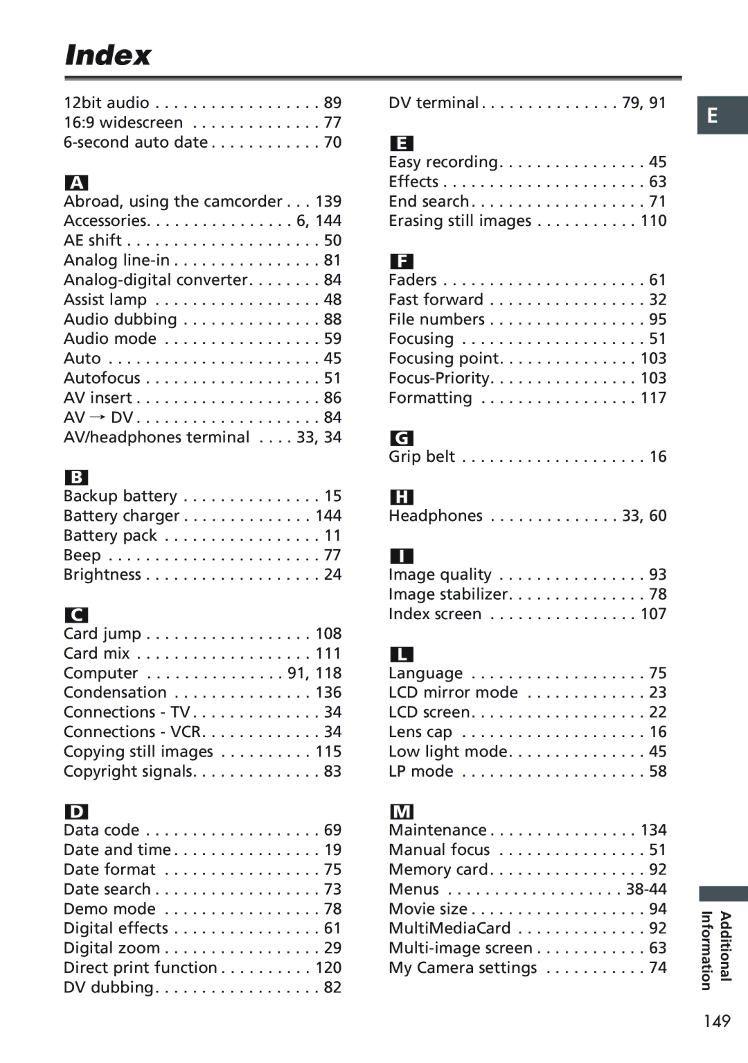 Canon MV 690 instruction manual Index 