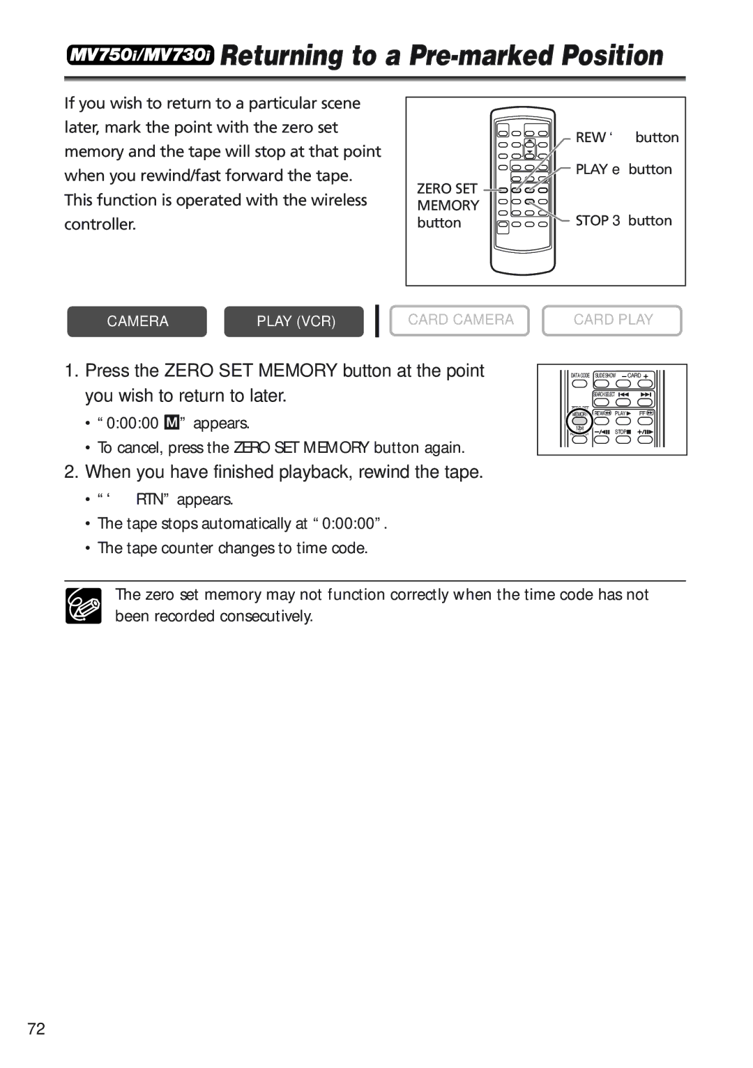 Canon MV 690 instruction manual Returning to a Pre-marked Position, When you have finished playback, rewind the tape 