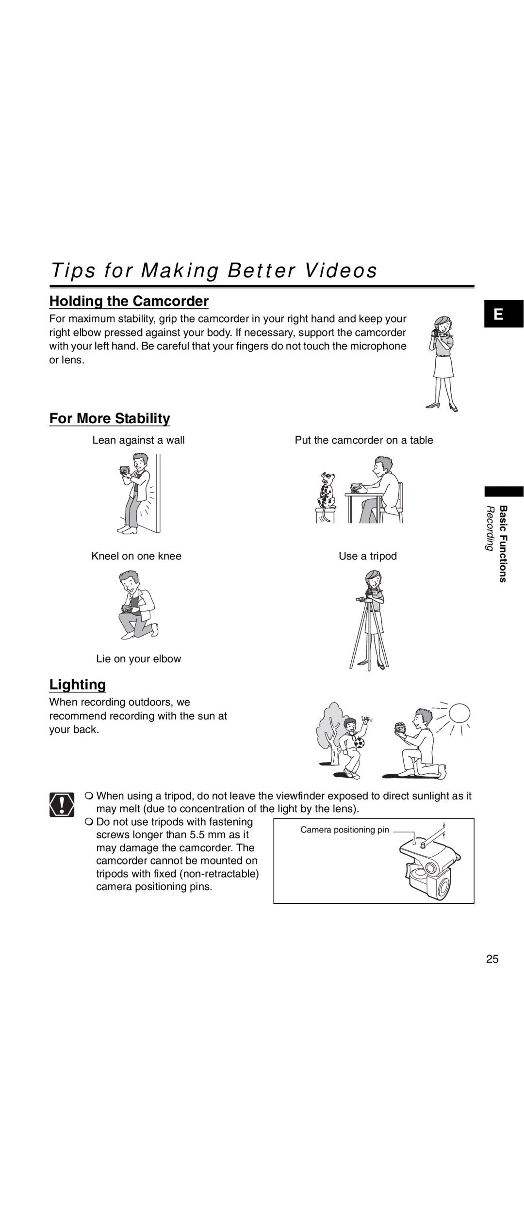 Canon MV 901 instruction manual Tips for Making Better Videos, Holding the Camcorder 