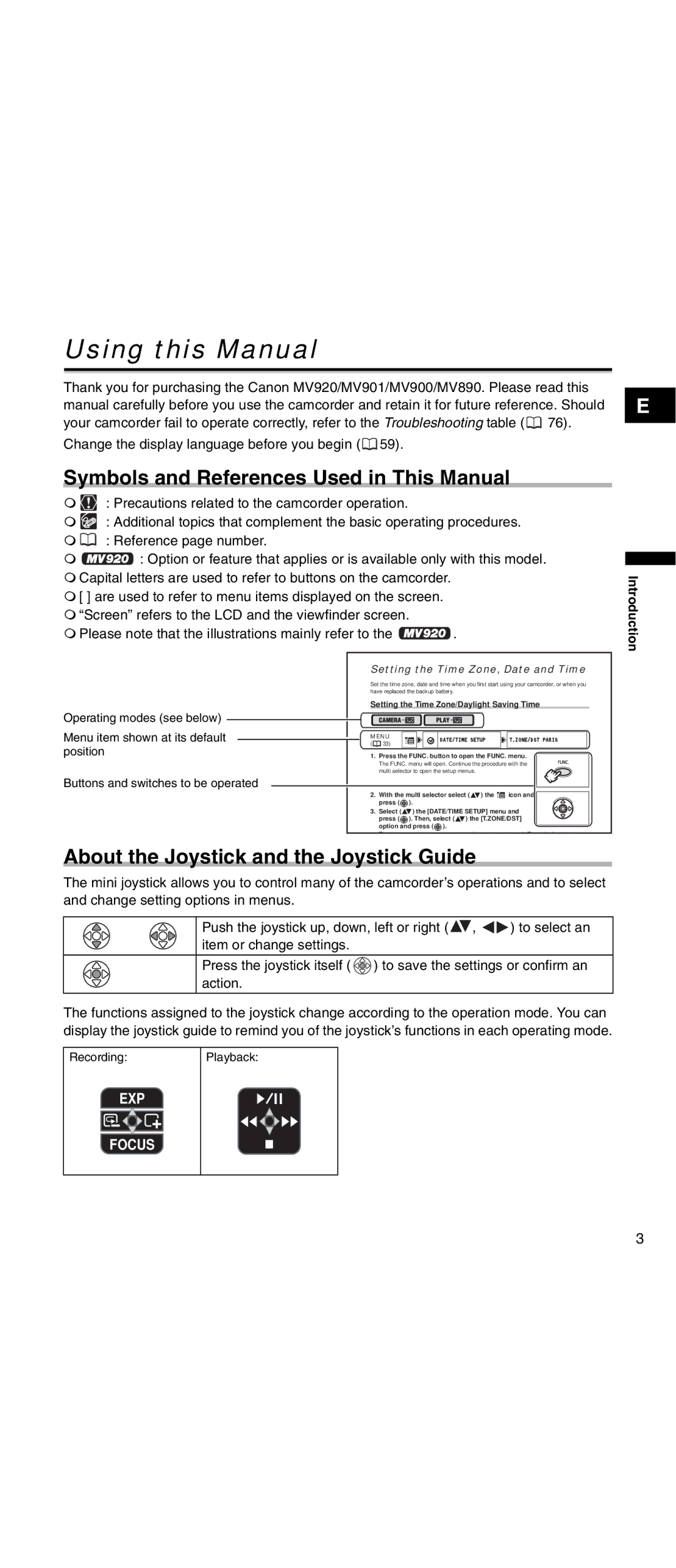 Canon MV 901 Using this Manual, Symbols and References Used in This Manual, About the Joystick and the Joystick Guide 