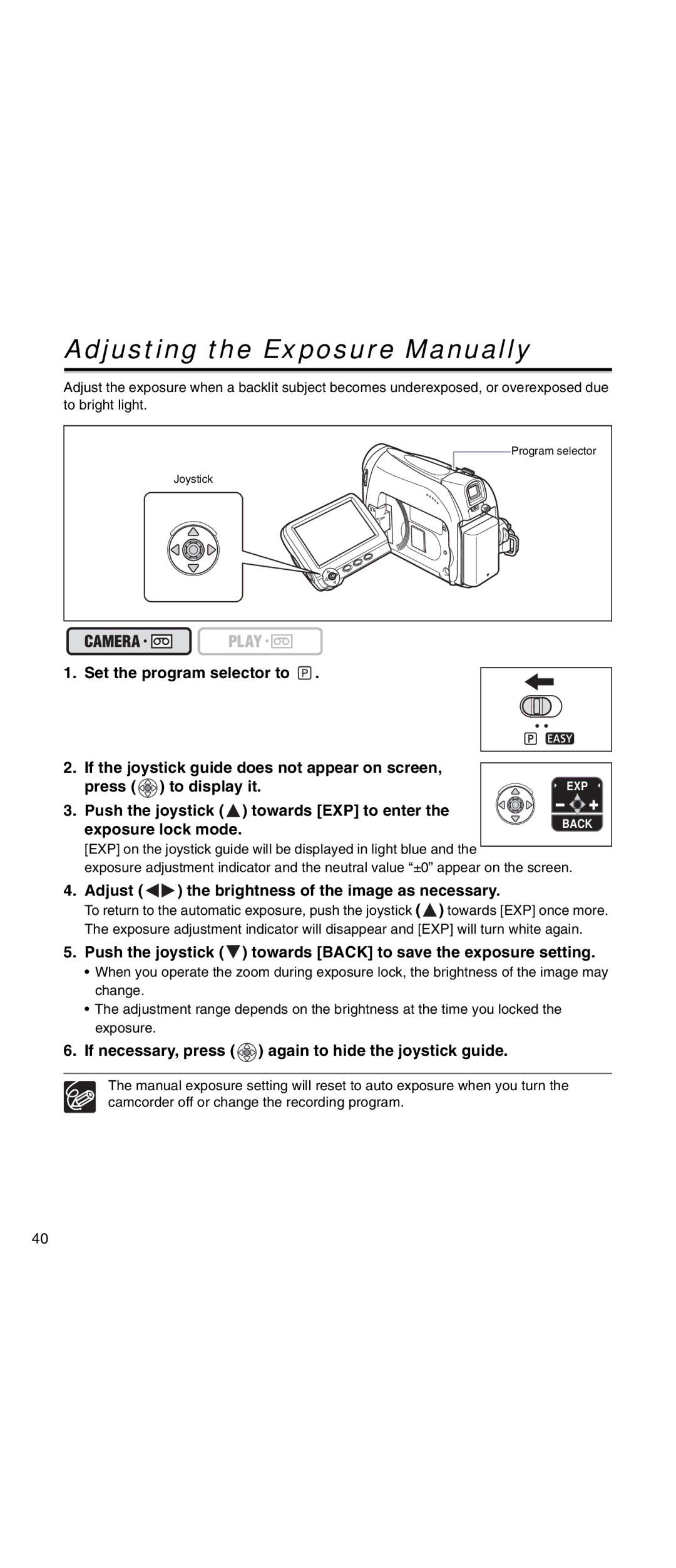 Canon MV 901 instruction manual Adjusting the Exposure Manually 