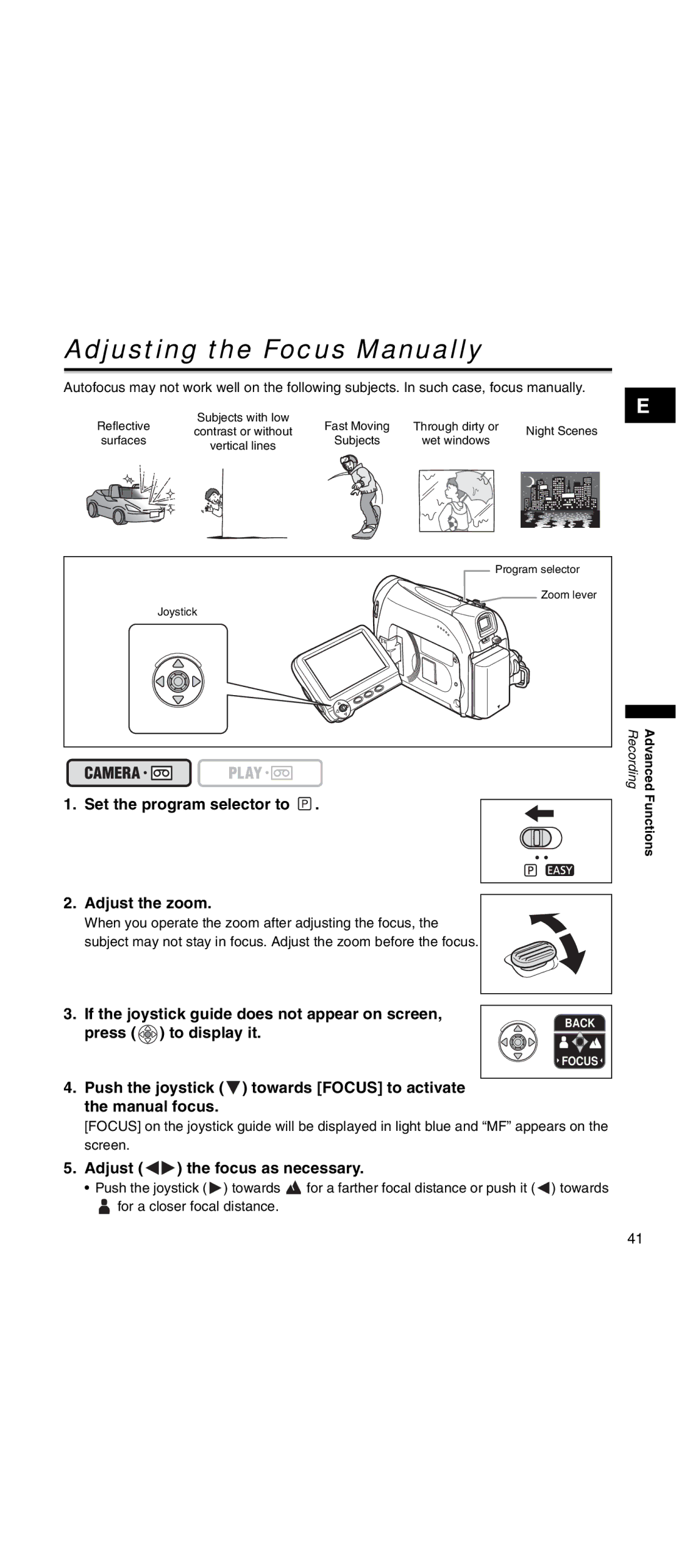 Canon MV 901 instruction manual Adjusting the Focus Manually, Adjust the zoom, Adjust the focus as necessary 