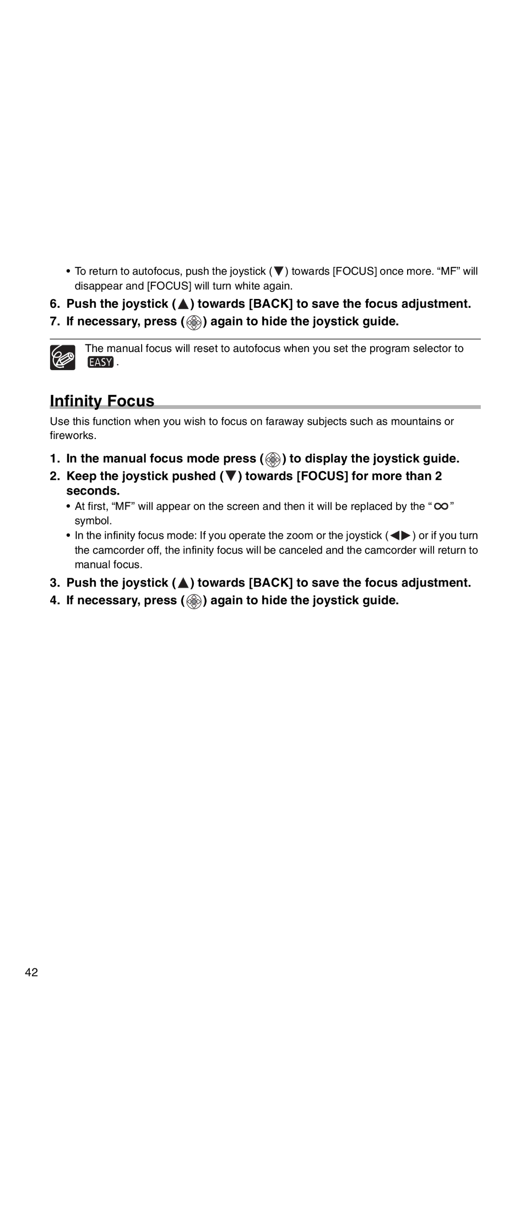 Canon MV 901 instruction manual Infinity Focus 