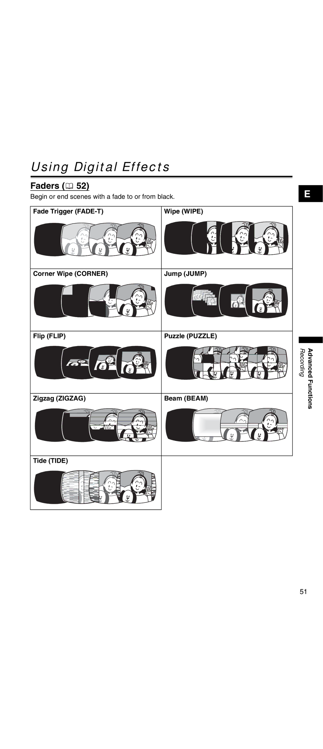 Canon MV 901 instruction manual Using Digital Effects, Zigzag Zigzag Beam Beam, Tide Tide 