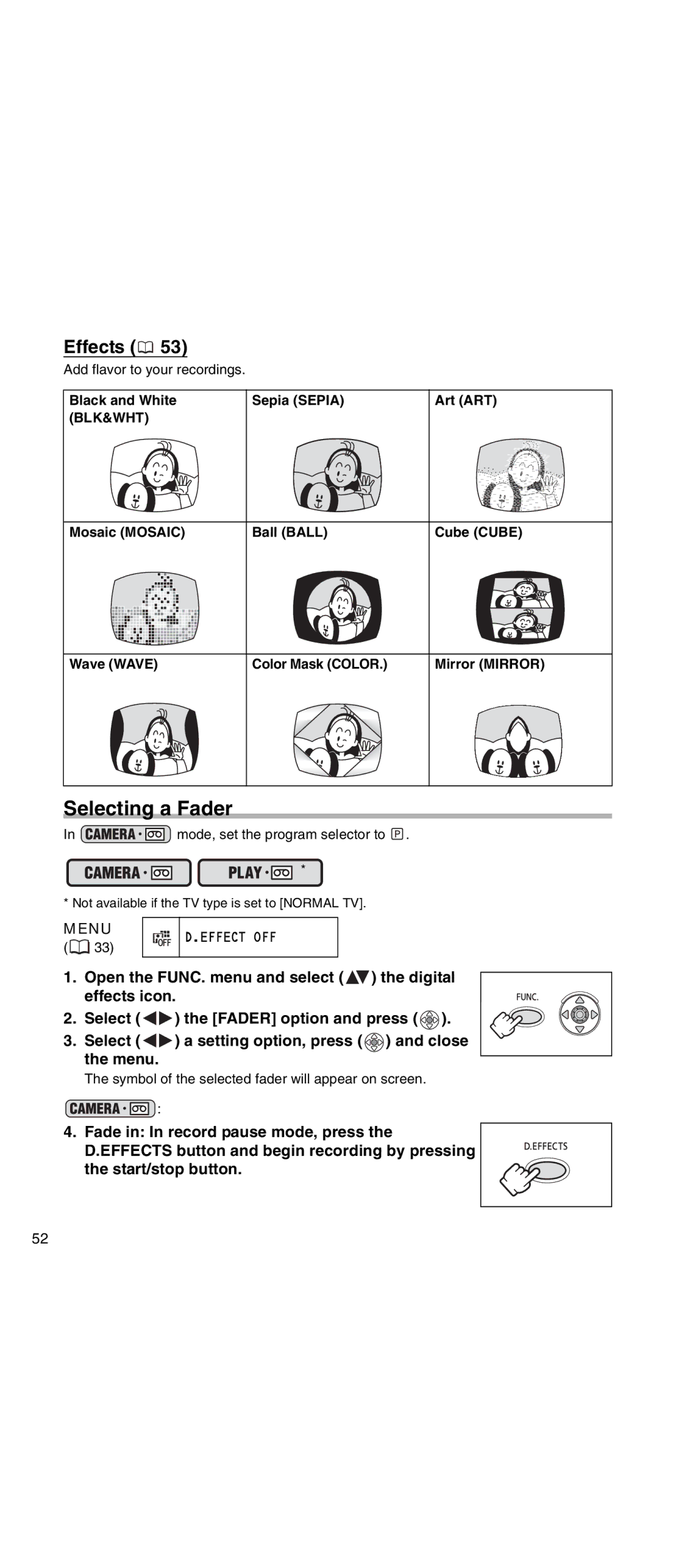 Canon MV 901 instruction manual Selecting a Fader, Effect OFF 