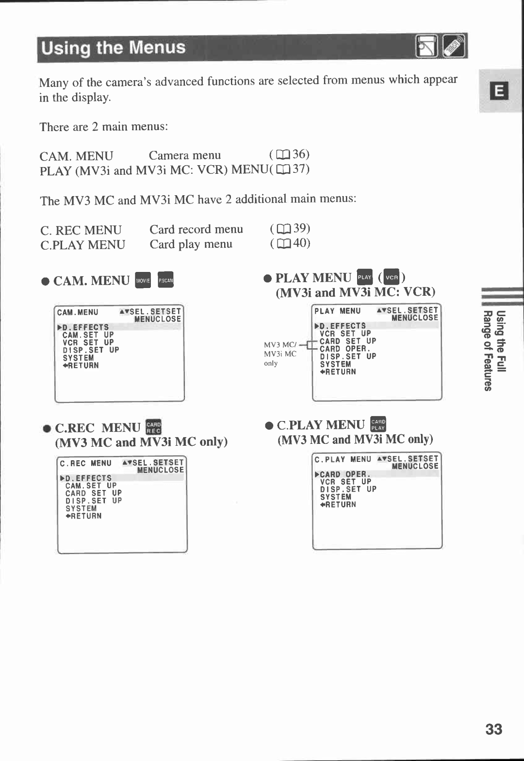 Canon MV3, MV 3 i, 3 MC manual 