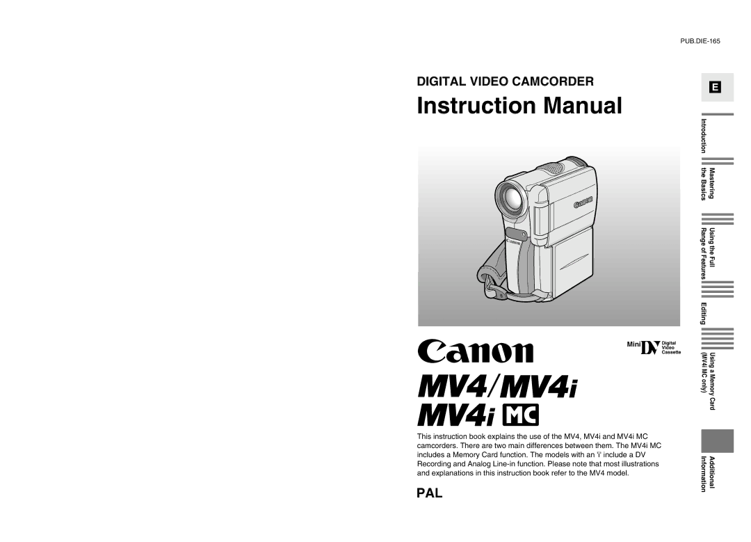 Canon MV4i MC instruction manual Pal 