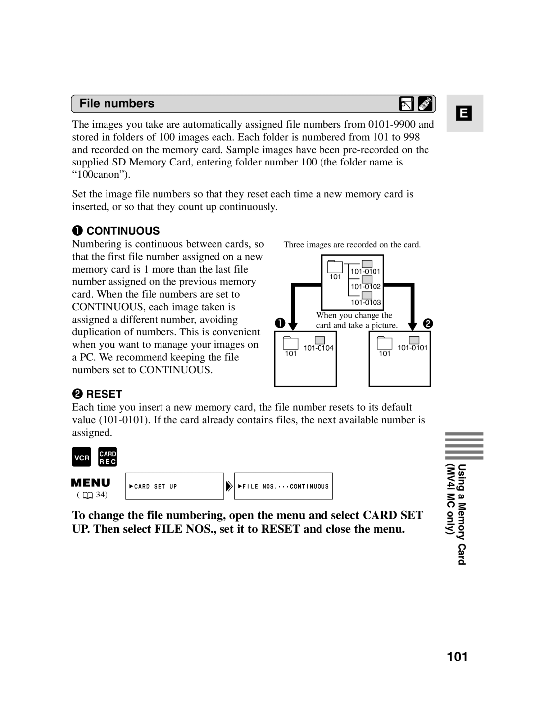 Canon MV4i MC instruction manual 101, File numbers 