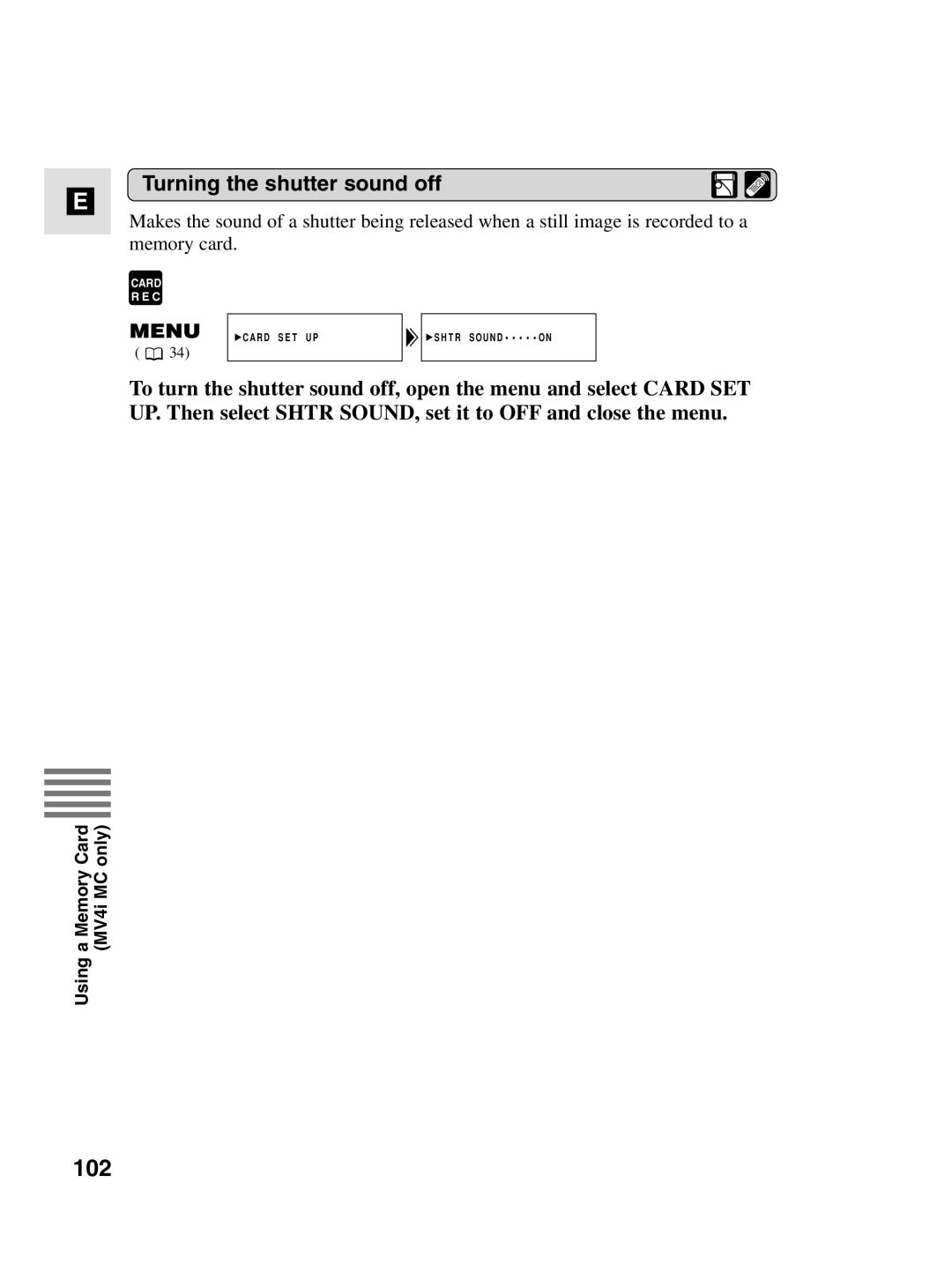 Canon MV4i MC instruction manual 102, Turning the shutter sound off 