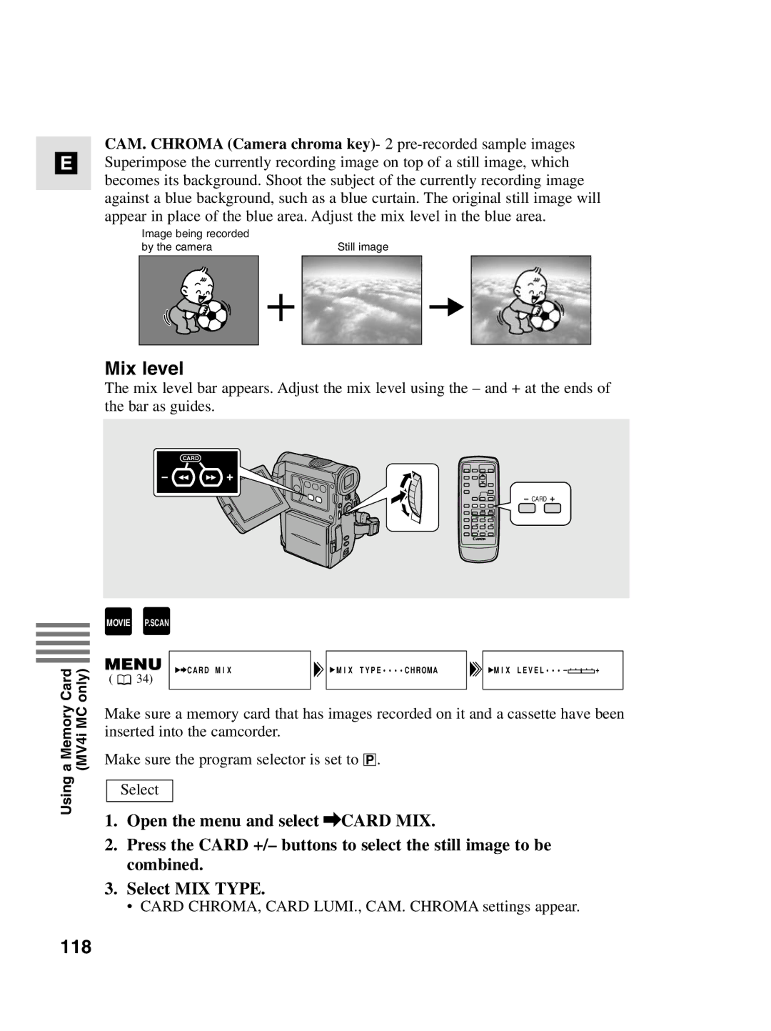 Canon MV4i MC instruction manual Mix level, 118 