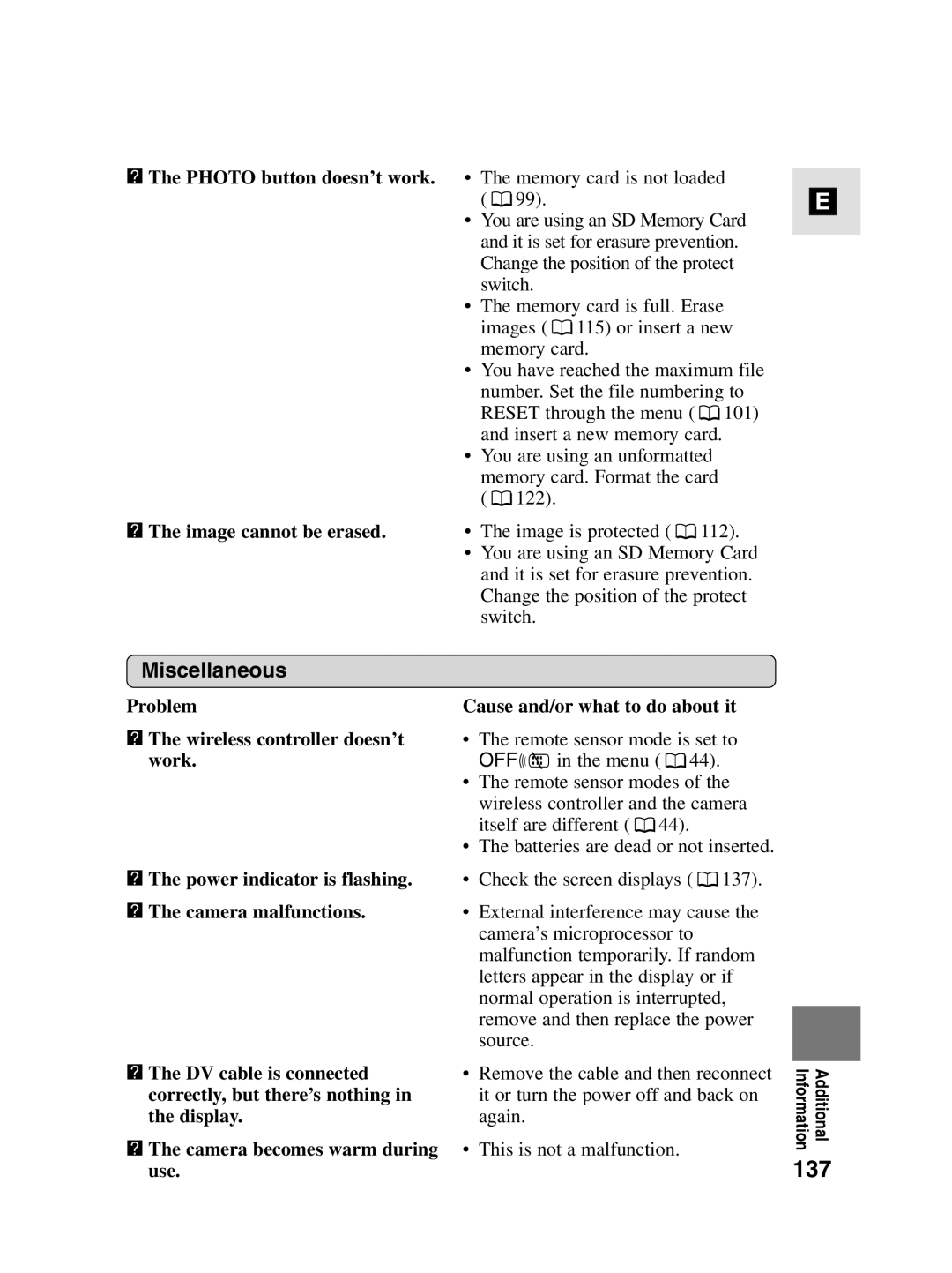 Canon MV4i MC instruction manual 137, Miscellaneous 