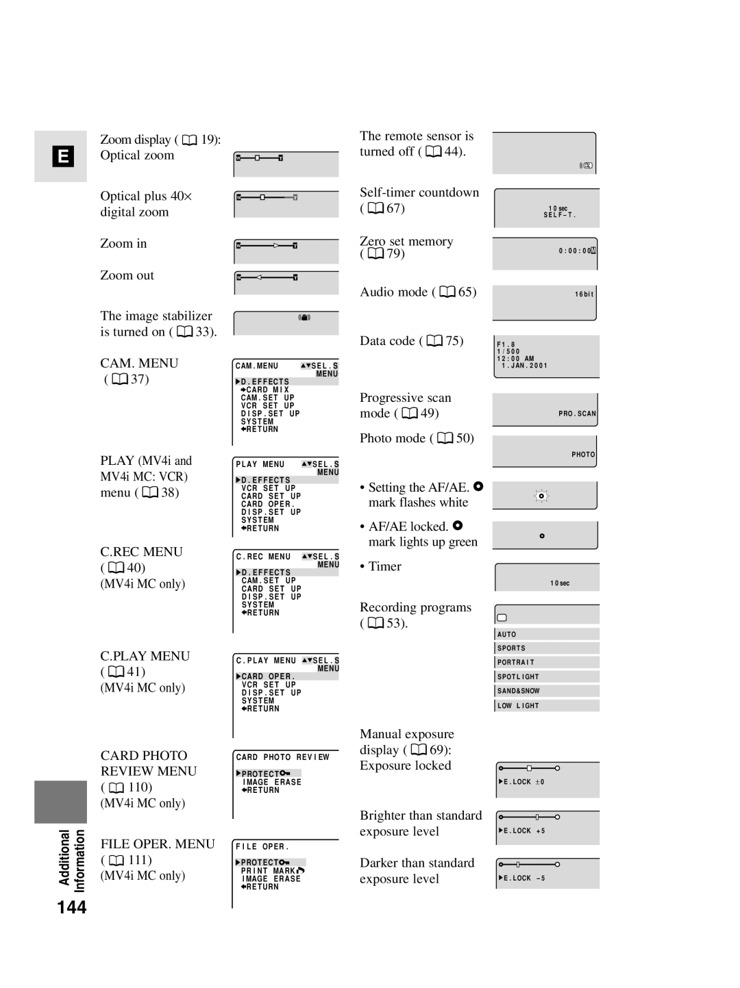 Canon instruction manual 144, REC Menu MV4i MC only Play Menu 