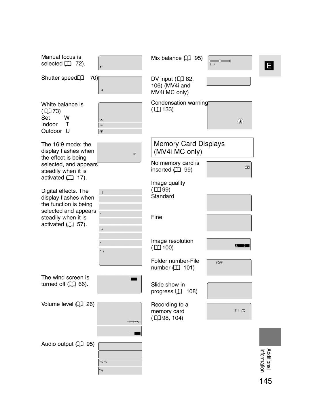 Canon instruction manual 145, Memory Card Displays MV4i MC only 