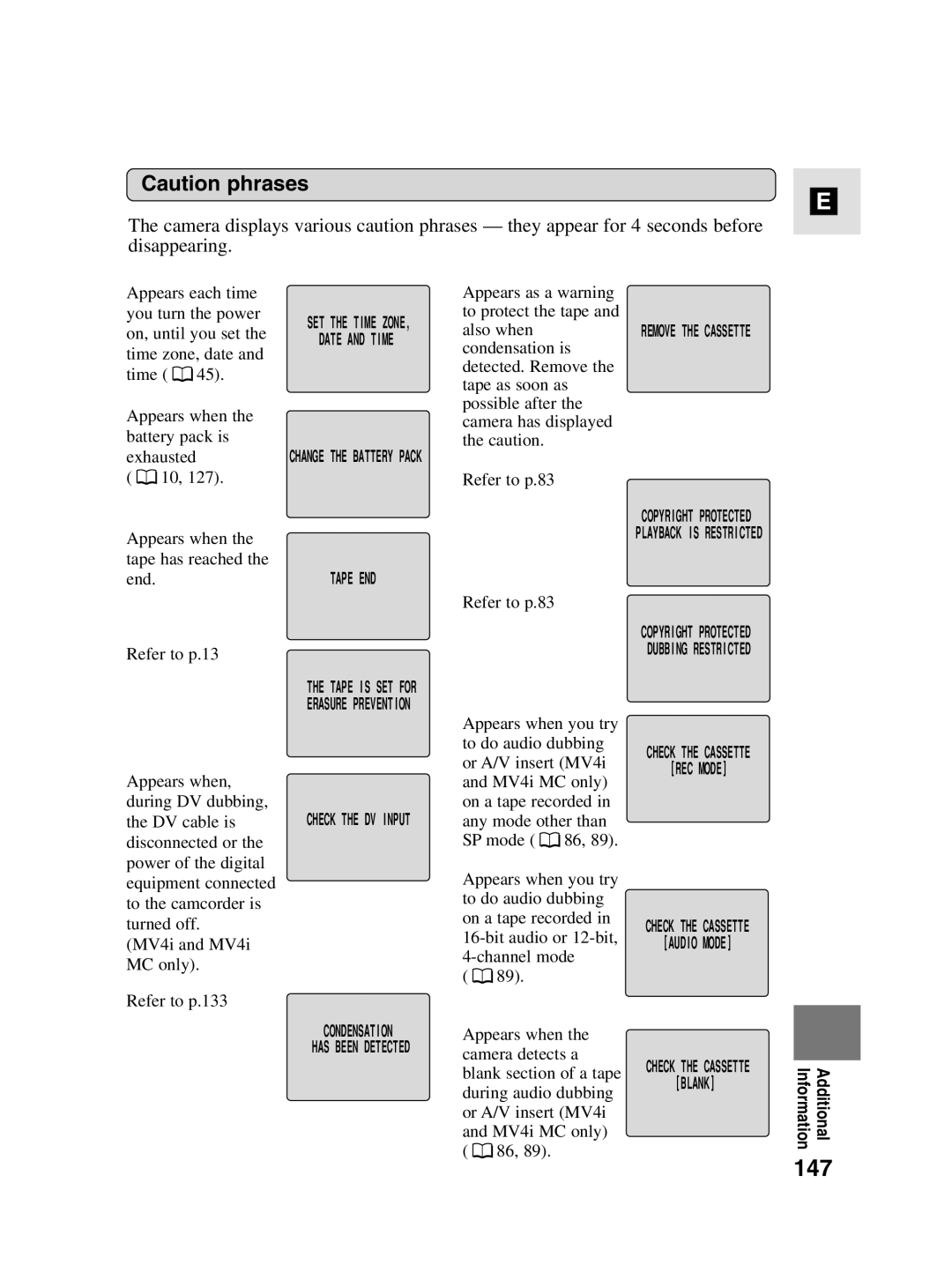 Canon MV4i MC instruction manual 147, Condensation 