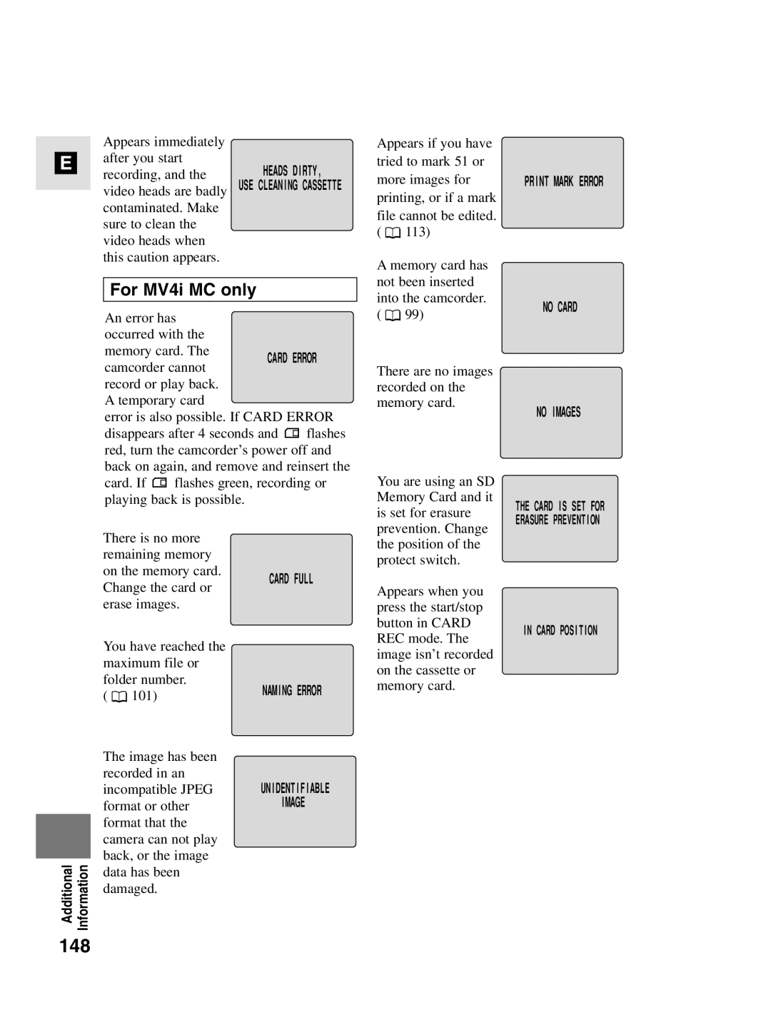 Canon instruction manual 148, For MV4i MC only 