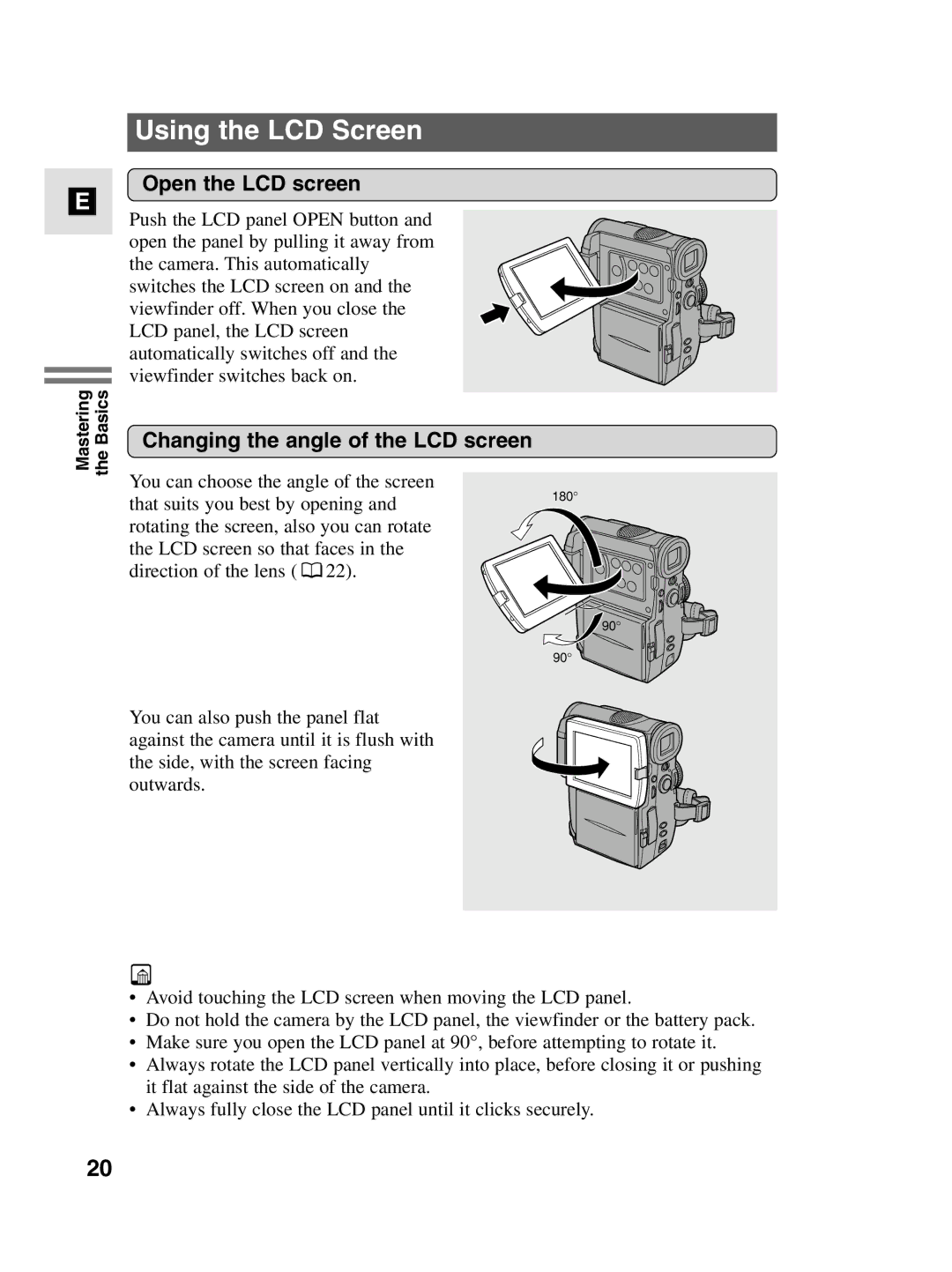 Canon MV4i MC instruction manual Using the LCD Screen, Open the LCD screen, Changing the angle of the LCD screen 