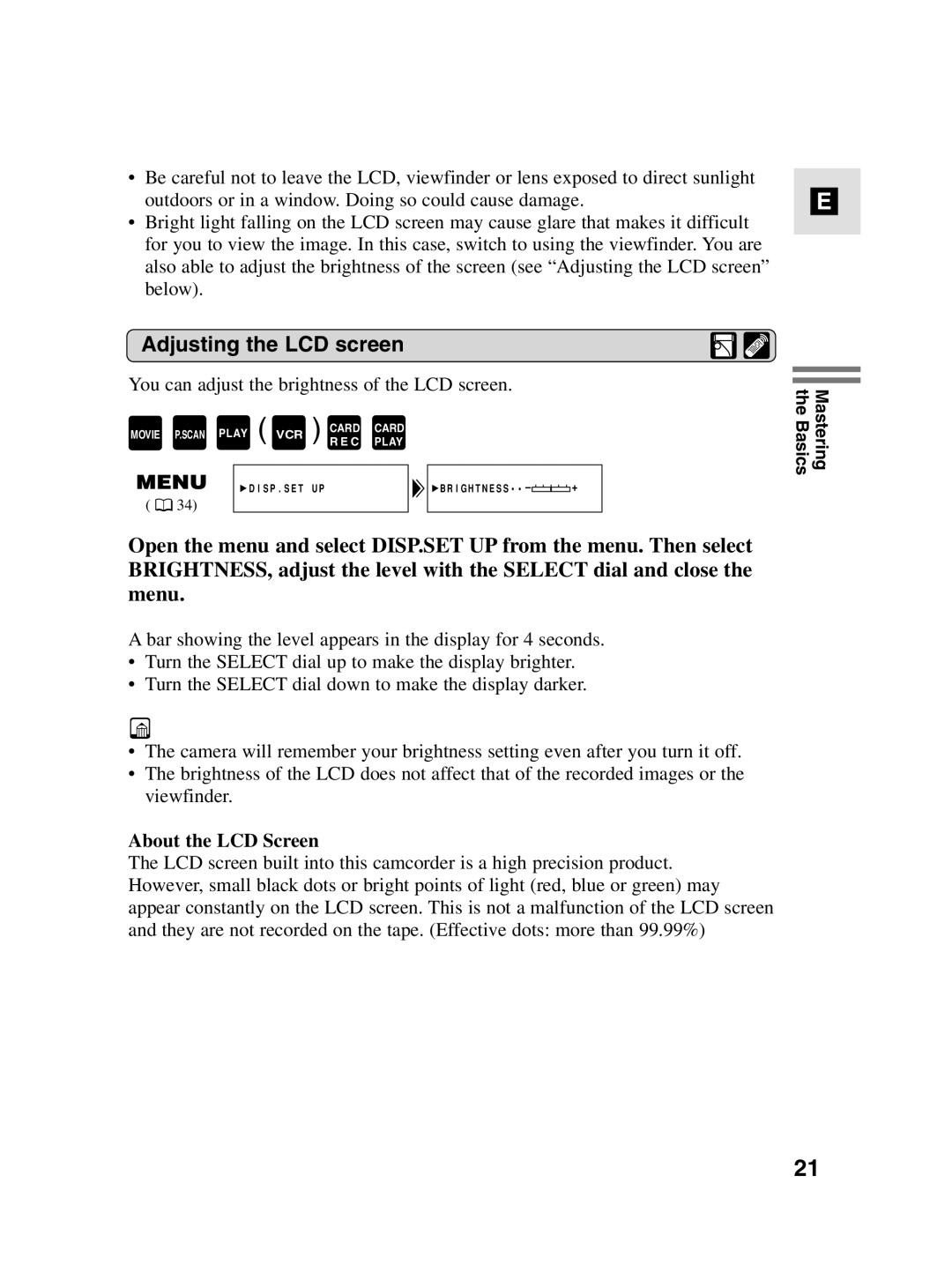 Canon MV4i MC instruction manual Adjusting the LCD screen, About the LCD Screen 