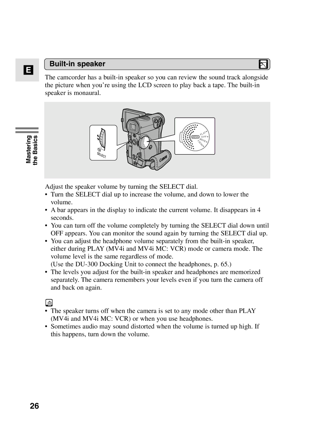 Canon MV4i MC instruction manual Built-in speaker 