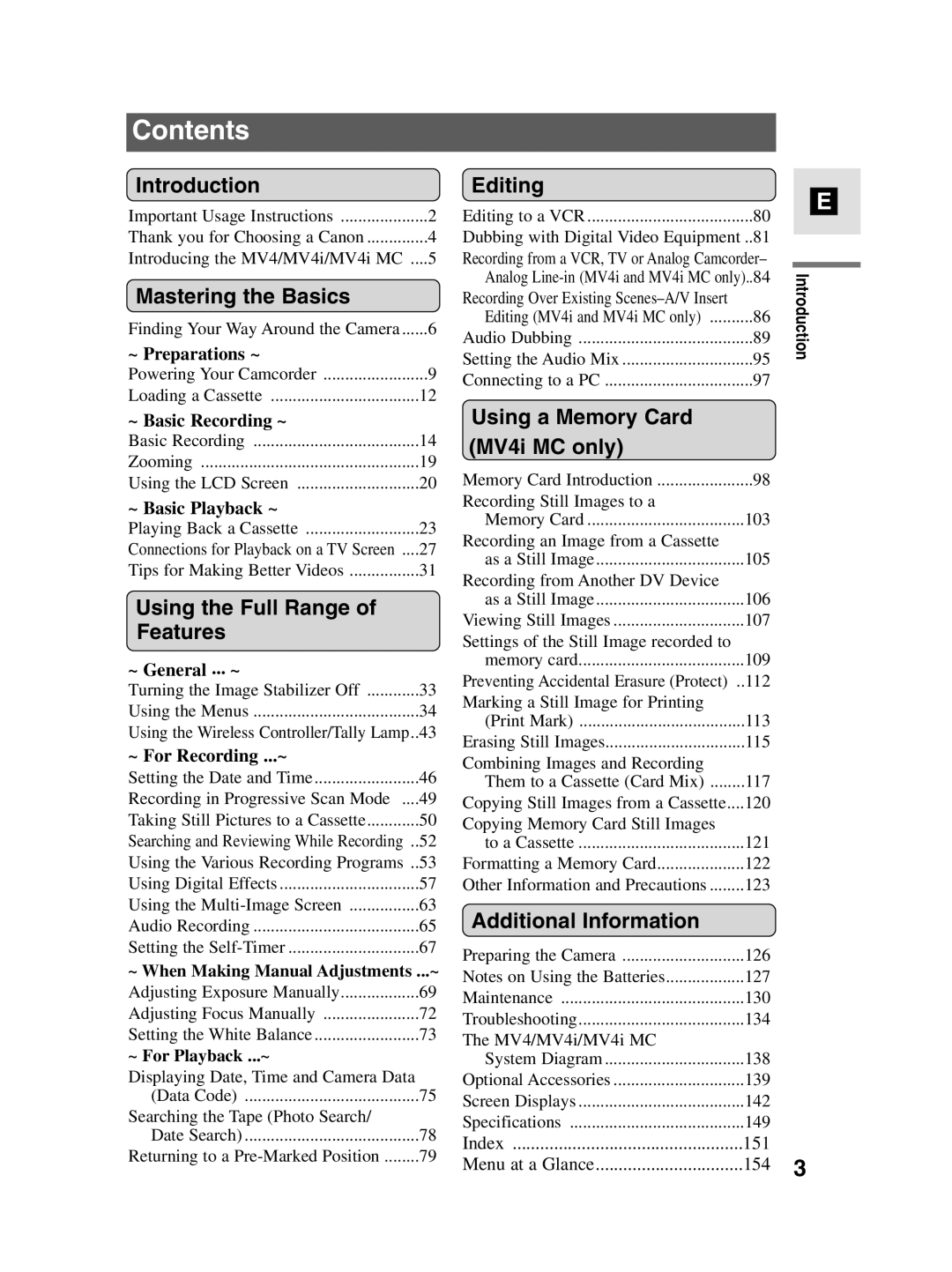 Canon MV4i MC instruction manual Contents 