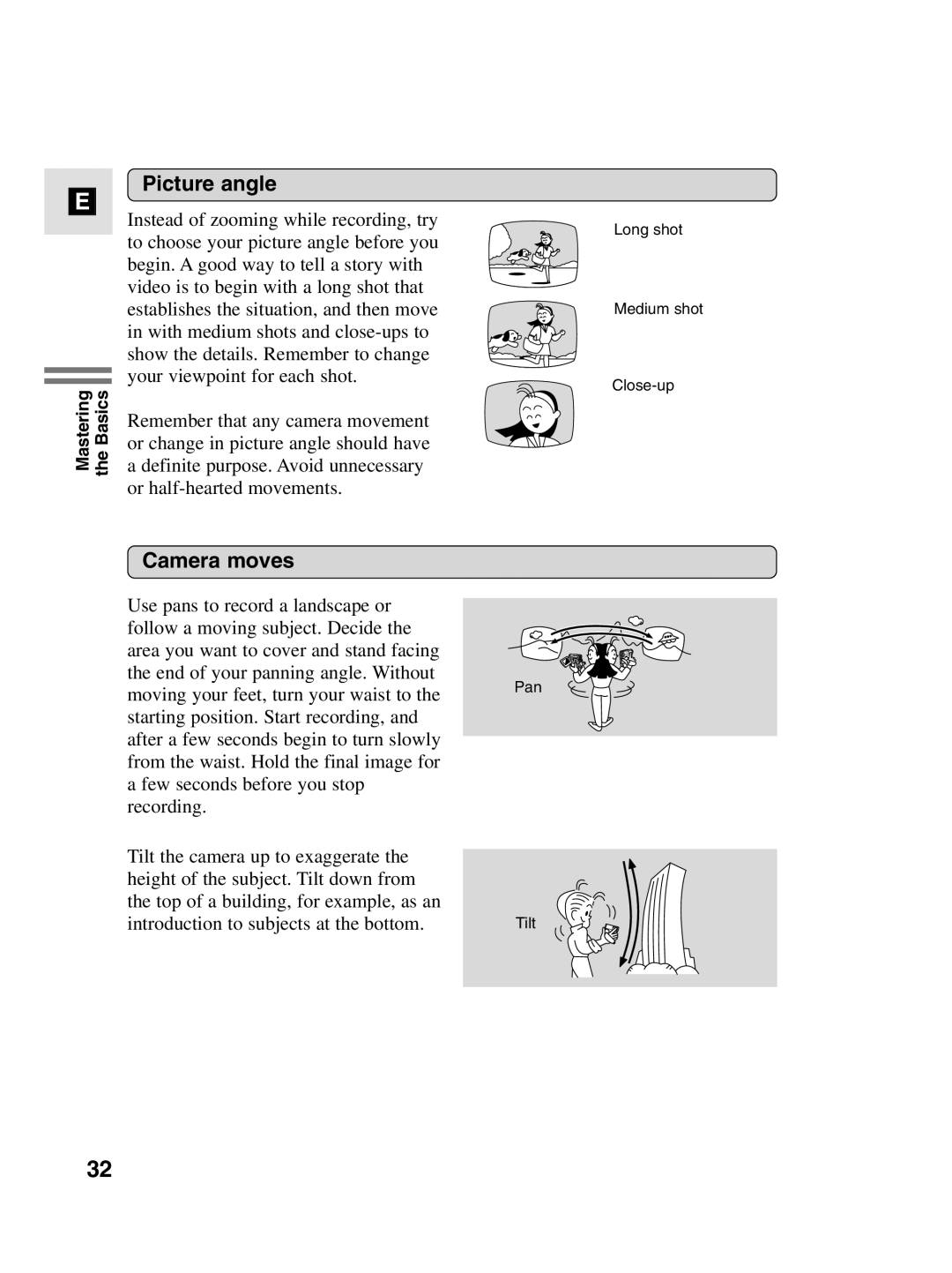 Canon MV4i MC instruction manual Picture angle, Camera moves 