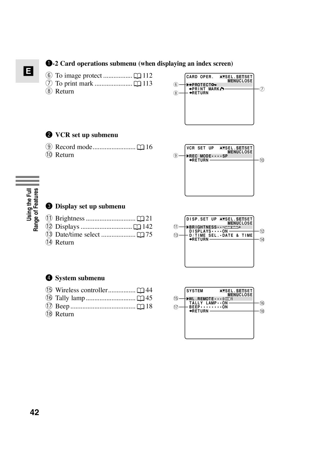 Canon MV4i MC instruction manual To print mark 113, VCR set up submenu Record mode, 0Return 