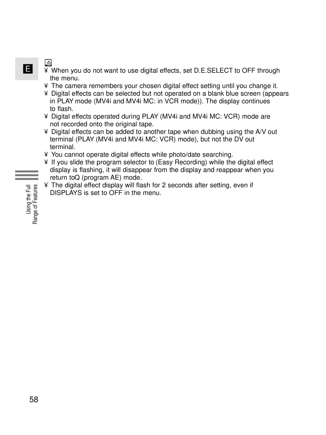 Canon MV4i MC instruction manual Using the Full Range of Features 