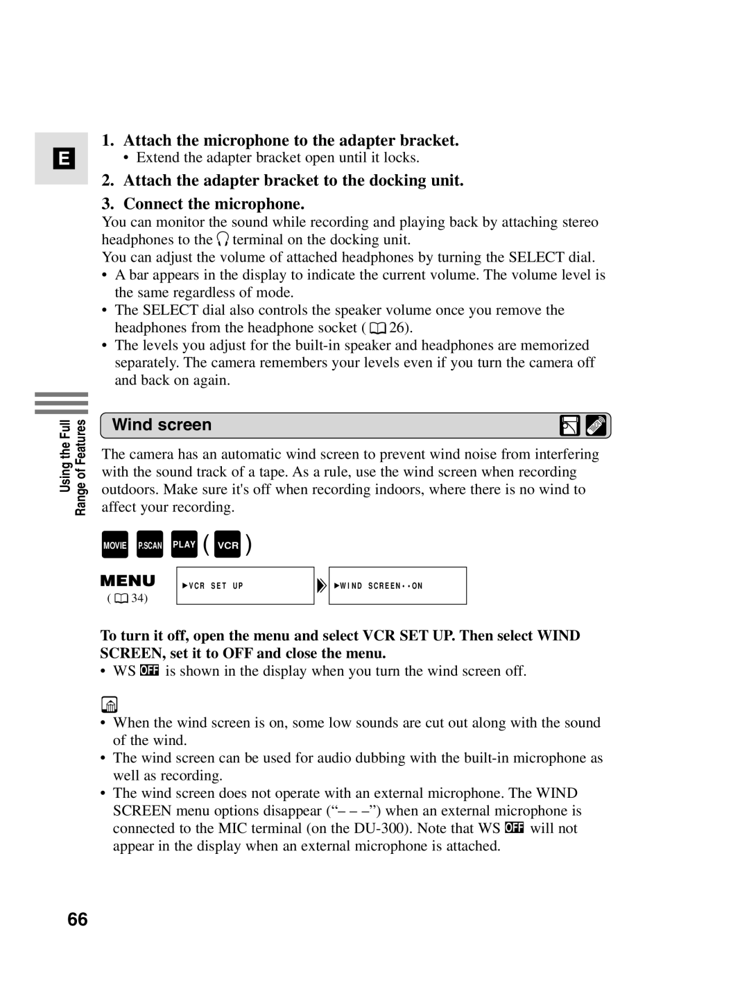 Canon MV4i MC instruction manual Attach the microphone to the adapter bracket, Wind screen 