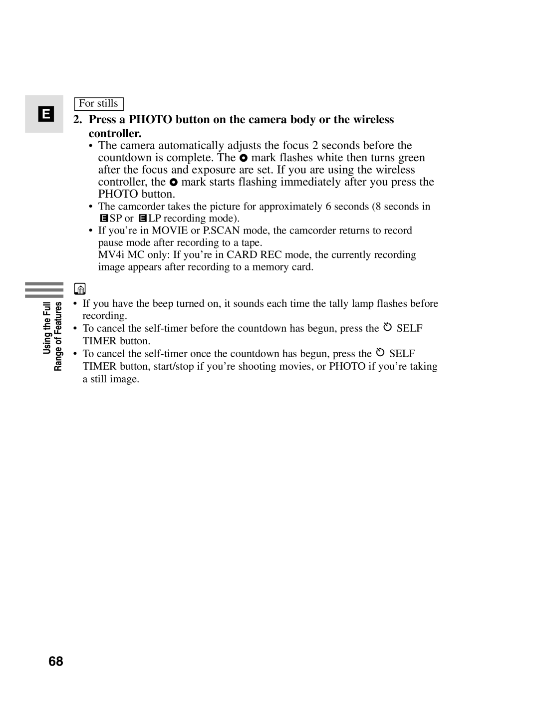 Canon MV4i MC instruction manual For stills 