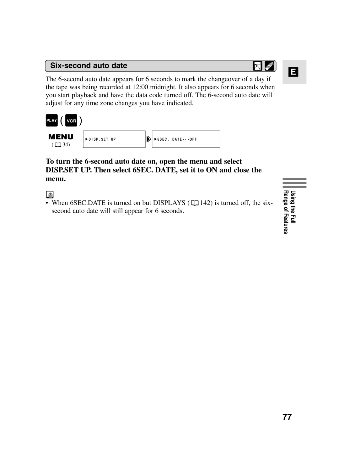 Canon MV4i MC instruction manual Six-second auto date 