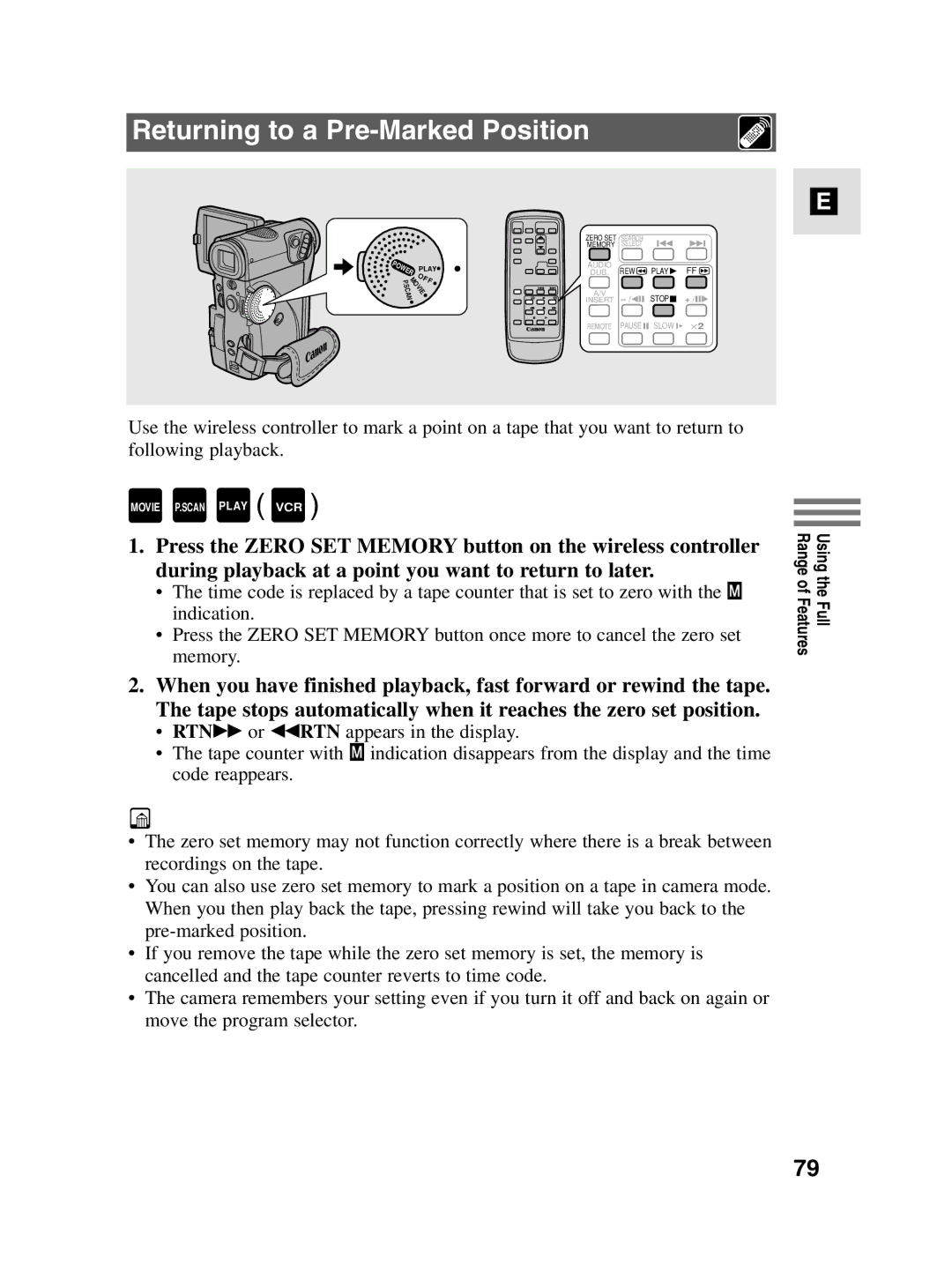 Canon MV4i MC instruction manual Returning to a Pre-Marked Position 