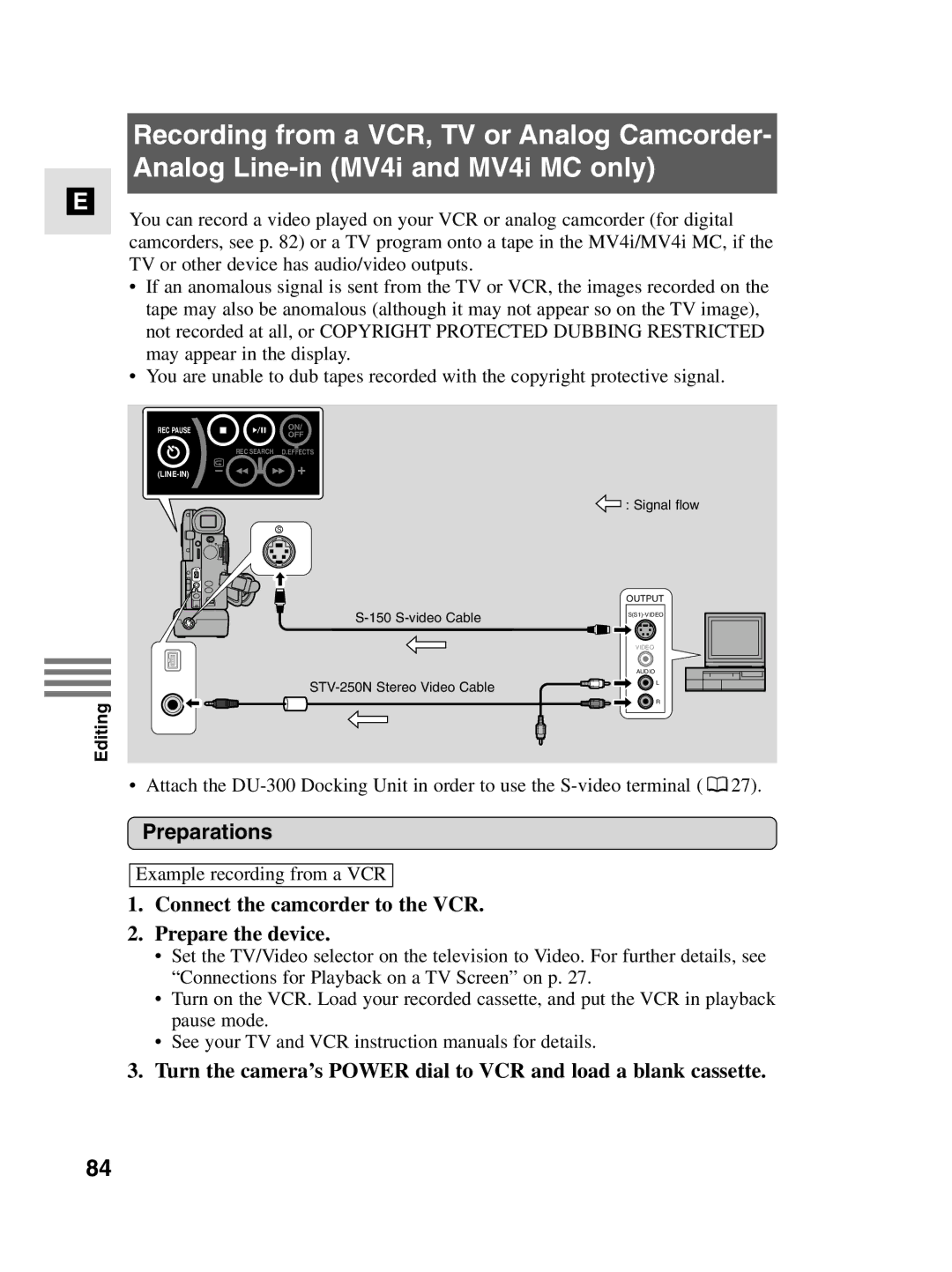 Canon MV4i MC instruction manual Connect the camcorder to the VCR Prepare the device 