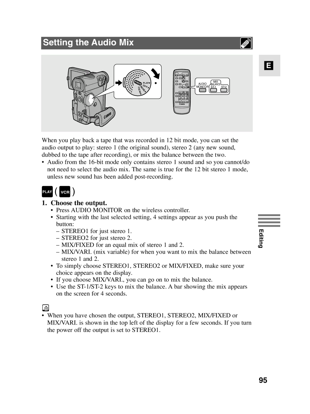 Canon MV4i MC instruction manual Setting the Audio Mix, Choose the output 