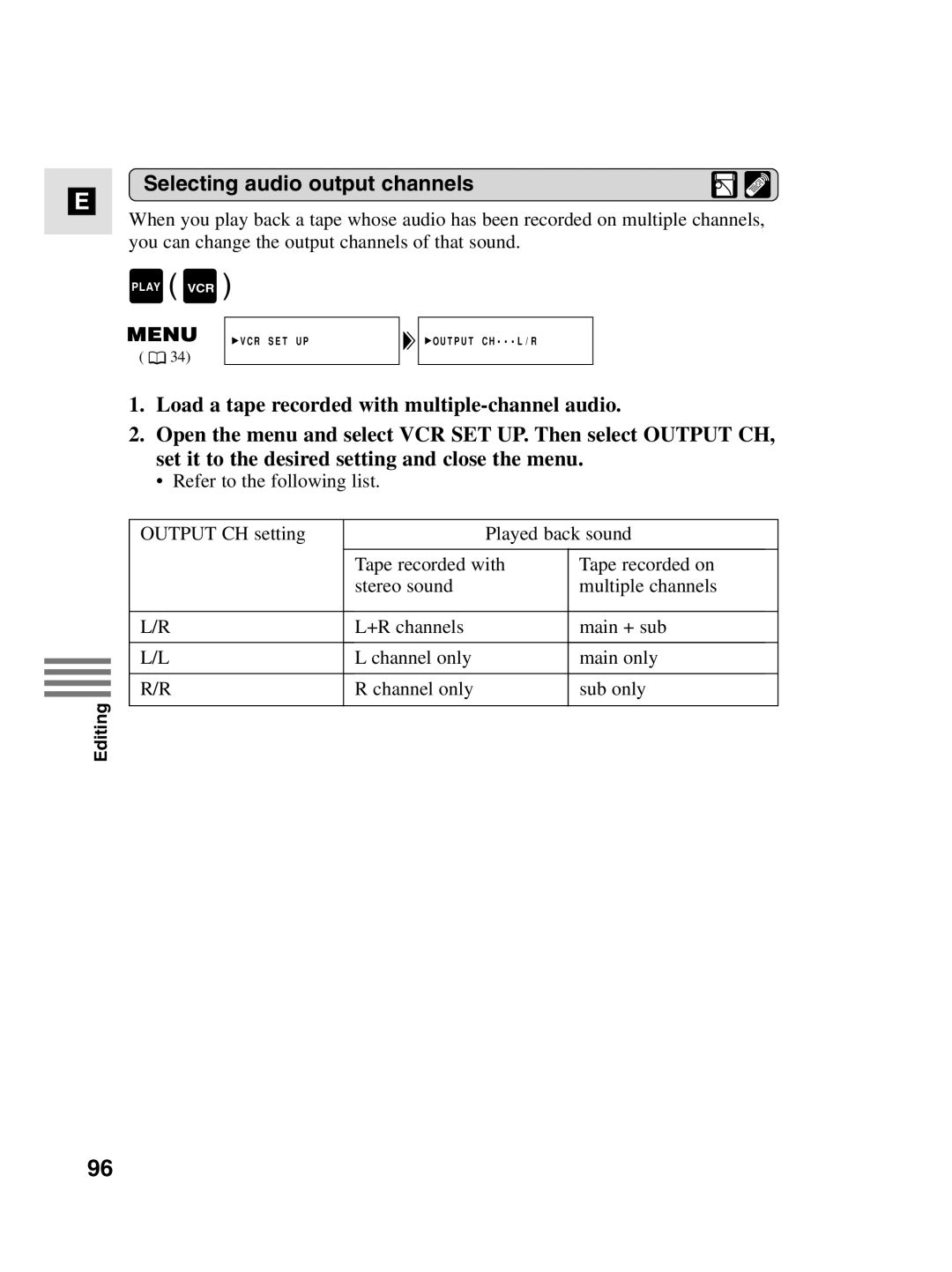 Canon MV4i MC instruction manual Selecting audio output channels 