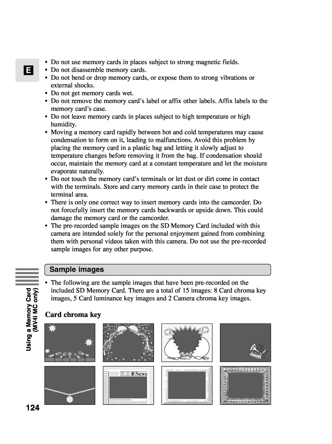 Canon MV4i MC instruction manual Card chroma key, Sample images 