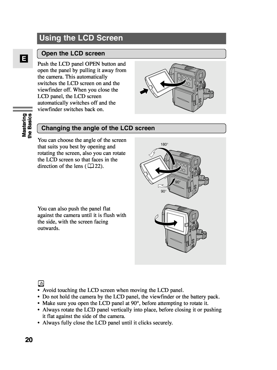 Canon MV4i MC instruction manual Using the LCD Screen, Open the LCD screen, Changing the angle of the LCD screen 