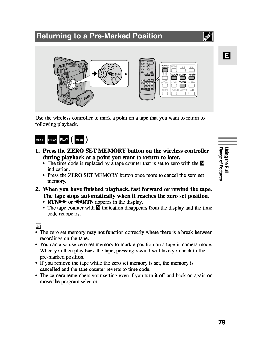 Canon MV4i MC instruction manual Returning to a Pre-Marked Position 
