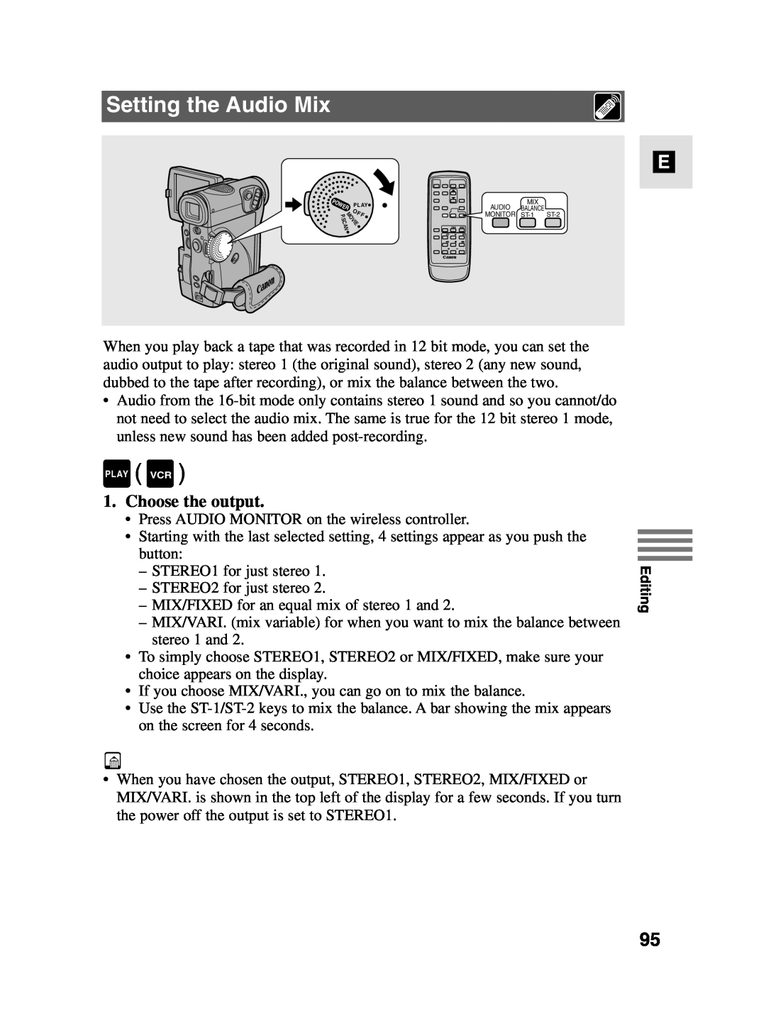 Canon MV4i MC instruction manual Setting the Audio Mix, Choose the output 