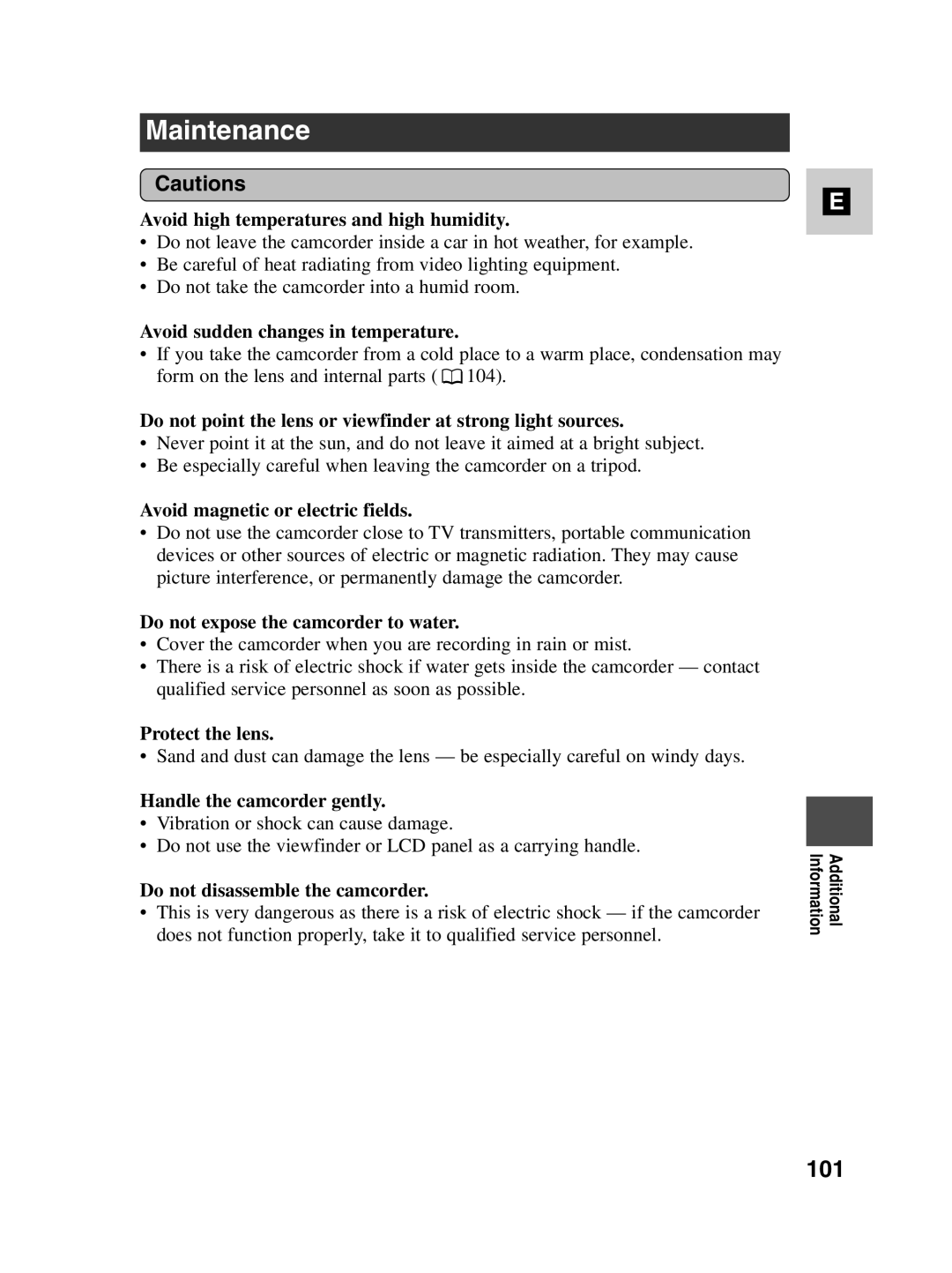 Canon MV500i instruction manual Maintenance, 101 