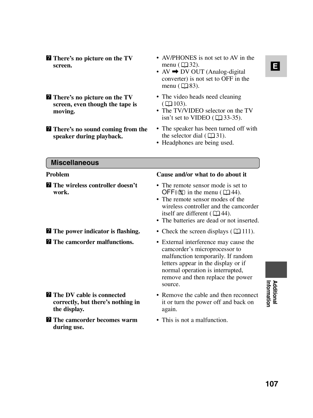 Canon MV500i instruction manual 107, Miscellaneous 