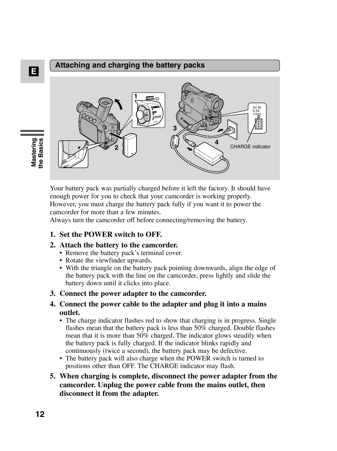 Canon MV500i instruction manual Attaching and charging the battery packs 