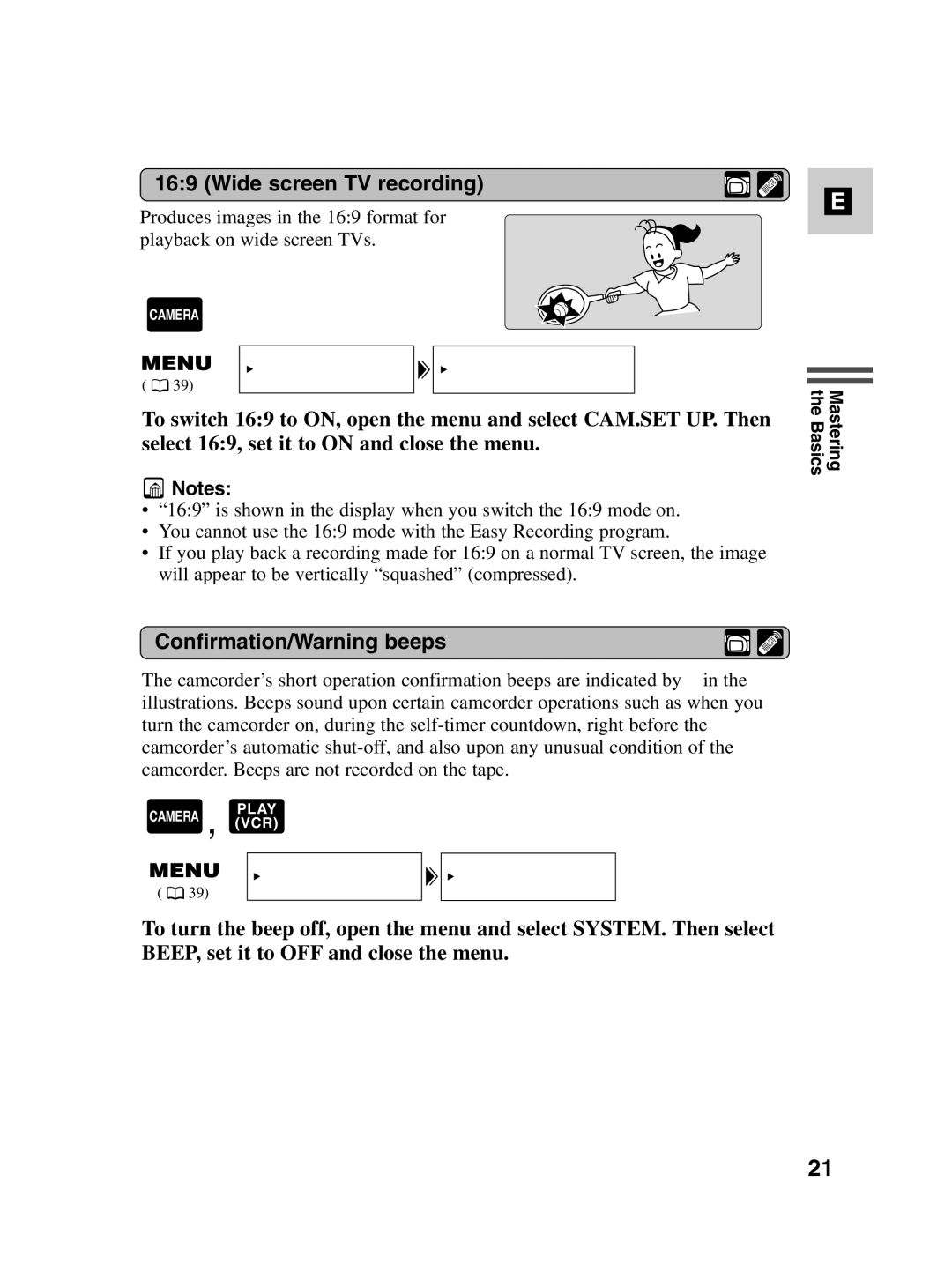 Canon MV500i instruction manual Wide screen TV recording, Confirmation/Warning beeps 