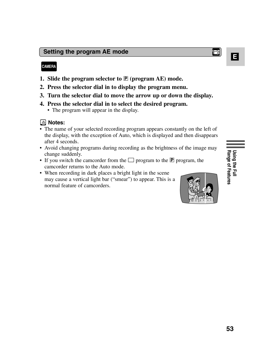 Canon MV500i instruction manual Setting the program AE mode 