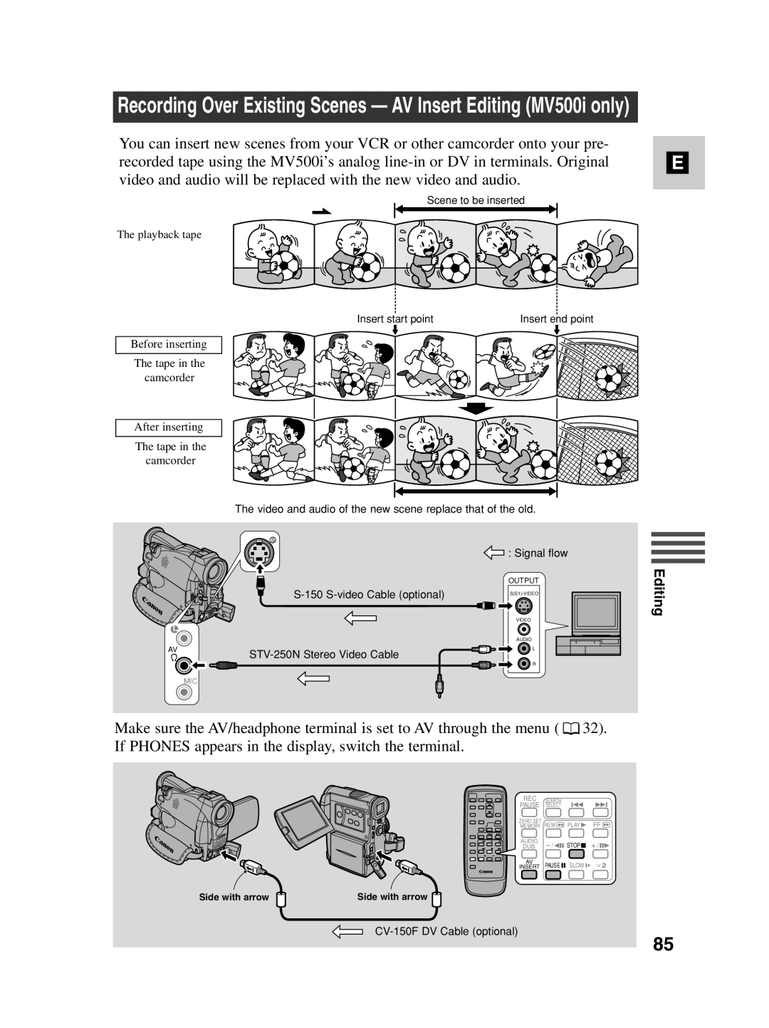 Canon instruction manual Recording Over Existing Scenes AV Insert Editing MV500i only 