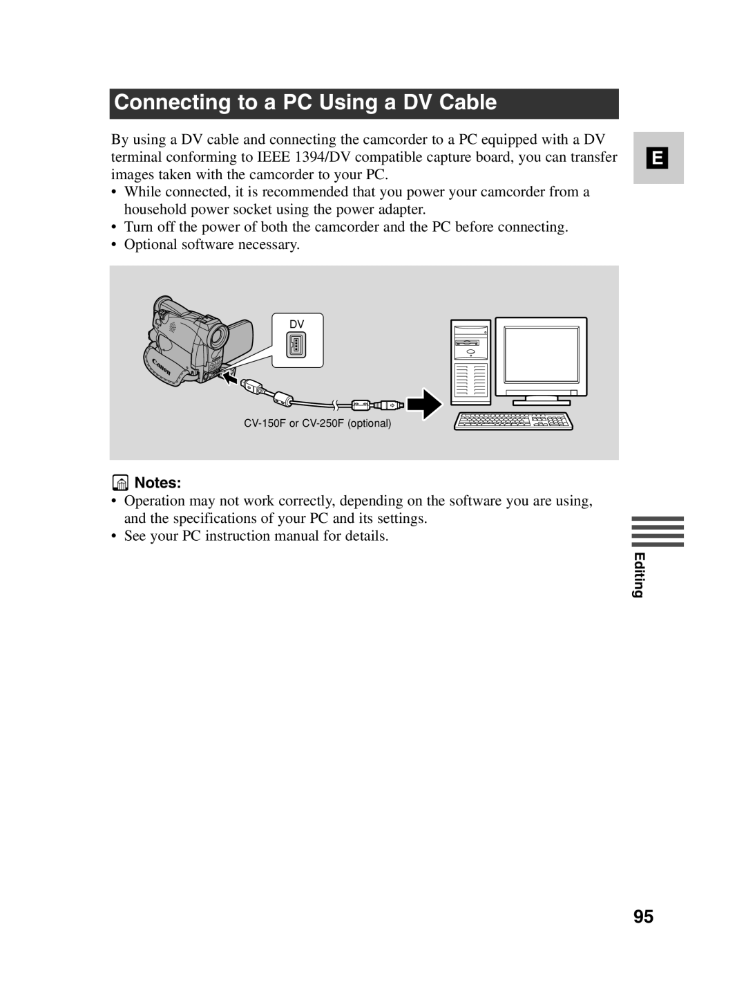 Canon MV500i instruction manual Connecting to a PC Using a DV Cable 