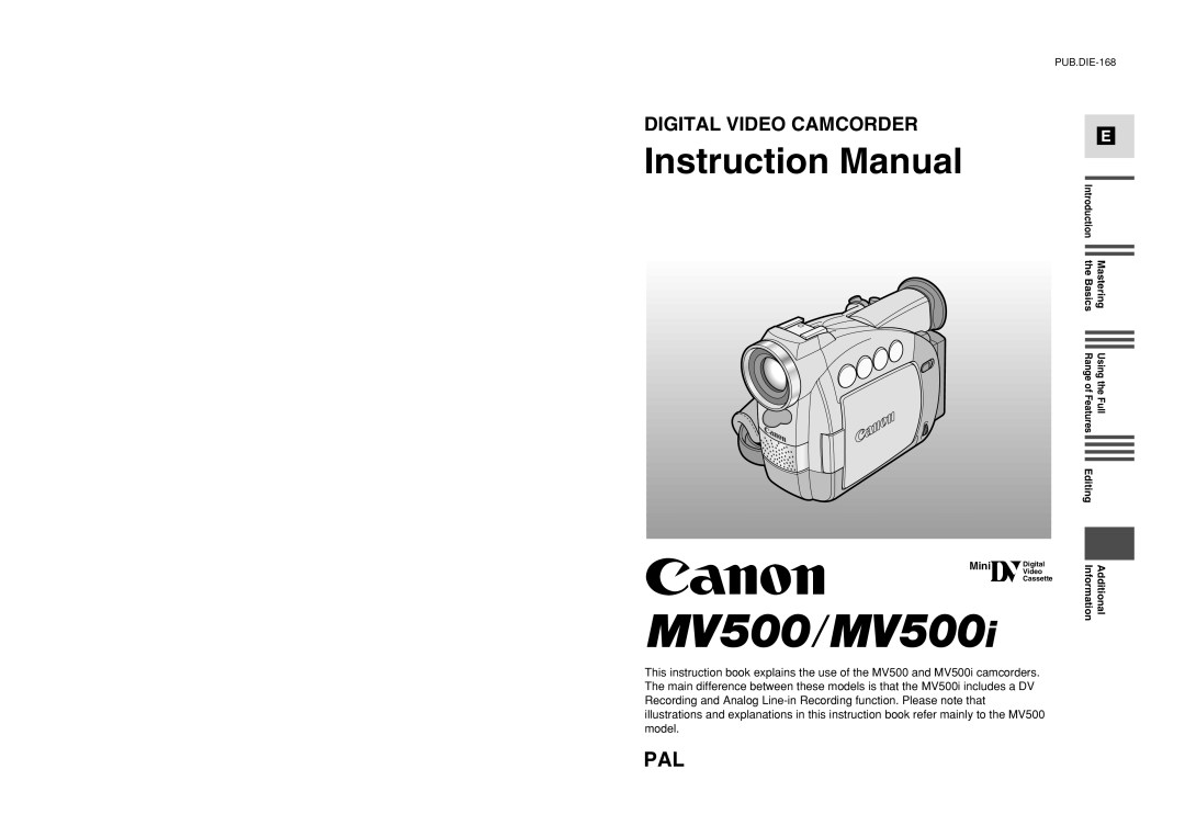 Canon MV500i instruction manual Pal 