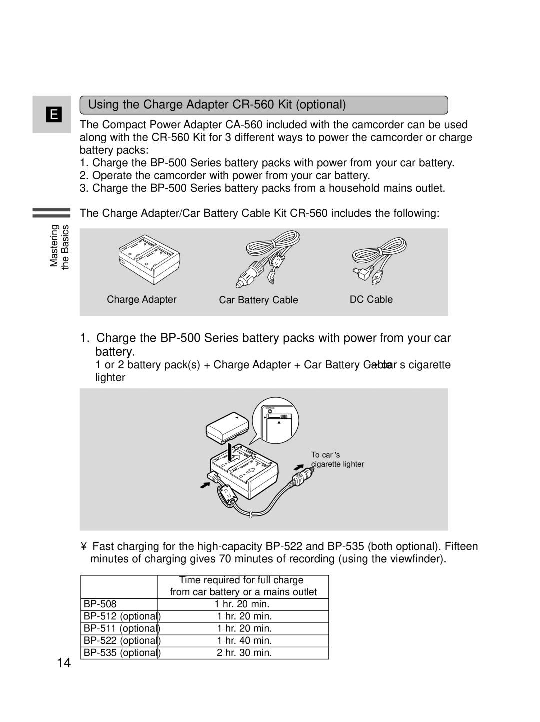 Canon MV500i instruction manual Using the Charge Adapter CR-560 Kit optional 