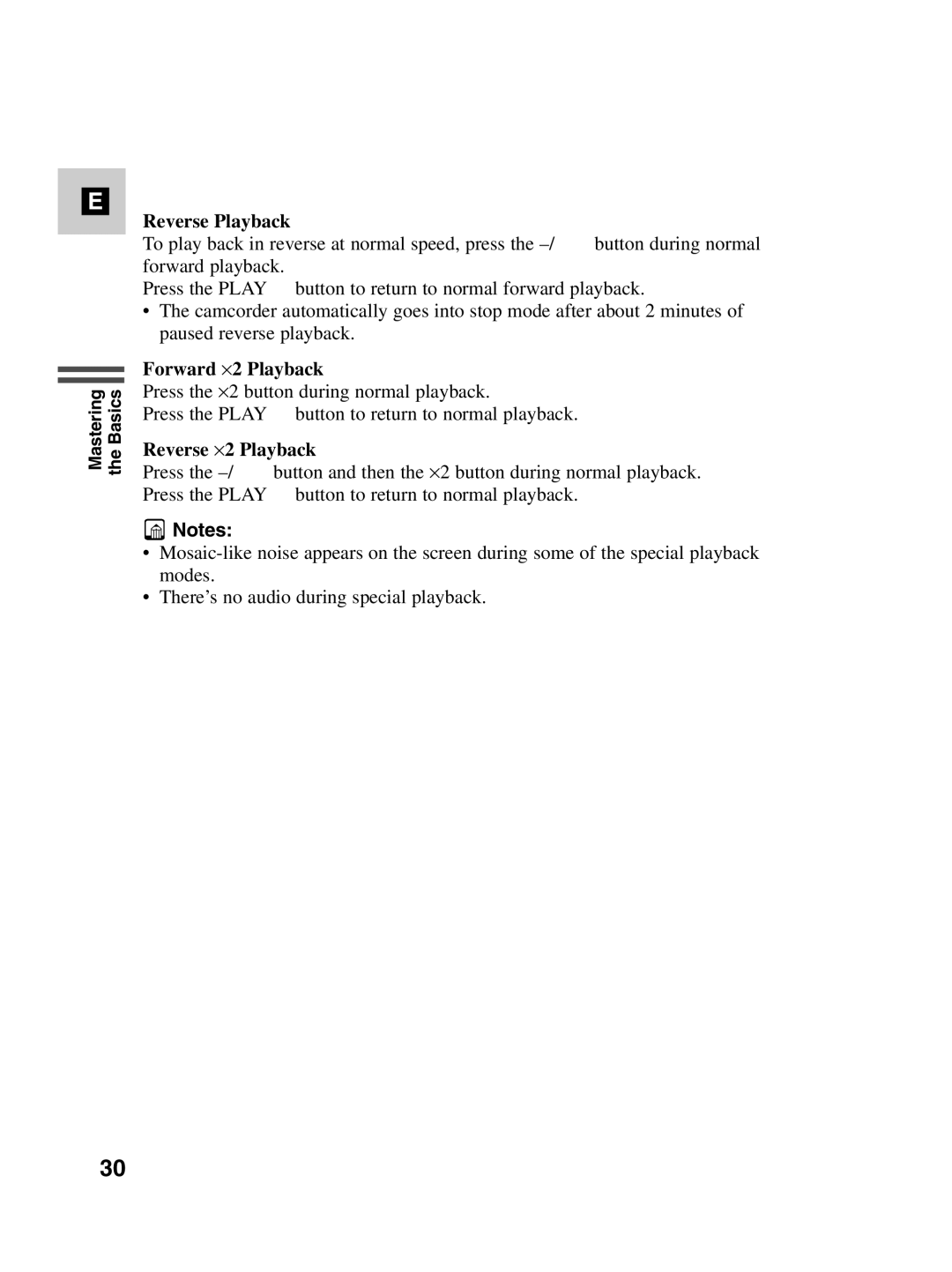 Canon MV500i instruction manual Reverse Playback, Forward ⋅2 Playback, Reverse ⋅2 Playback 