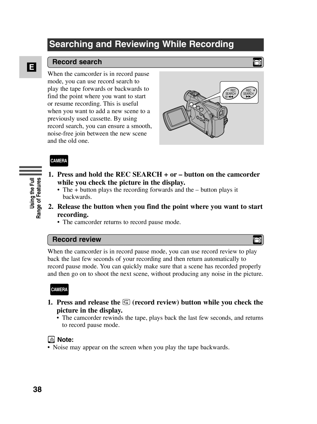 Canon MV500i instruction manual Searching and Reviewing While Recording, Record search, Record review 